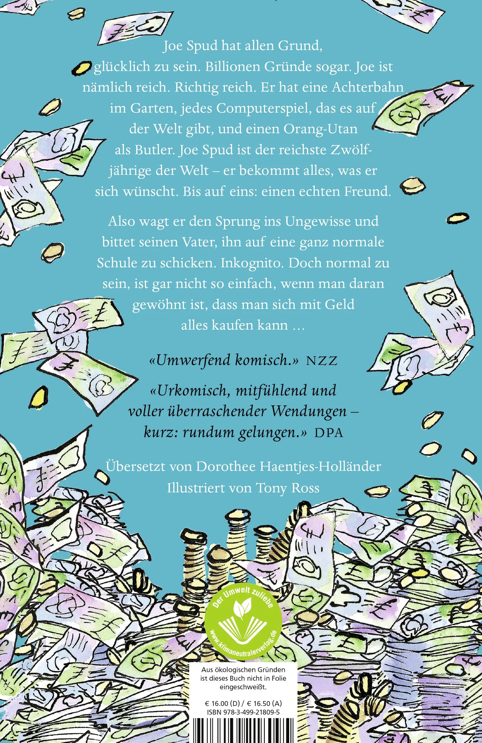 Buchrückseite von 'Billionen-Boy' mit Klappentext - Gebundene Ausgabe
