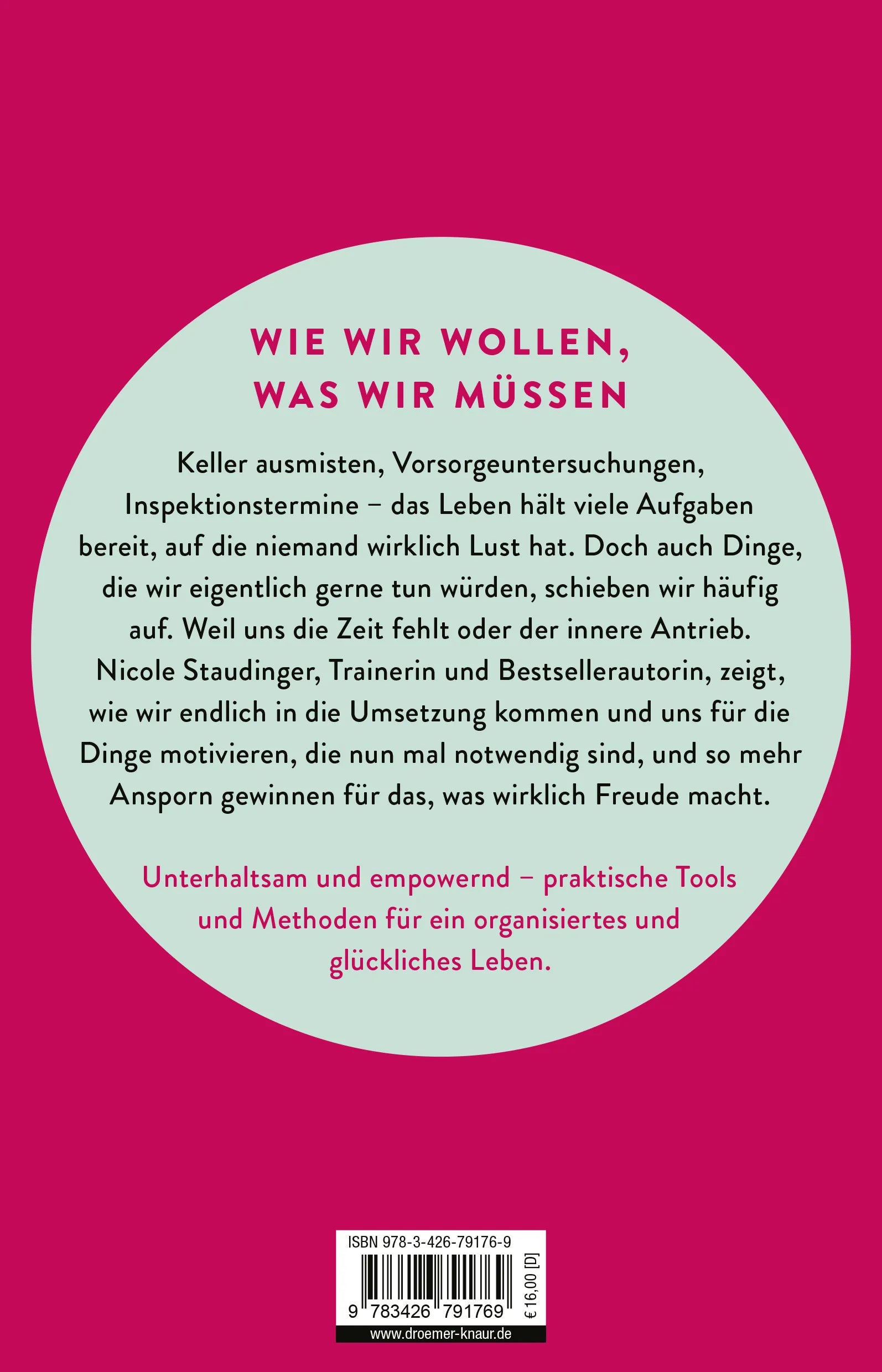 Buchrückseite von 'Bin fast fertig, muss nur noch anfangen' mit Klappentext - Paperback