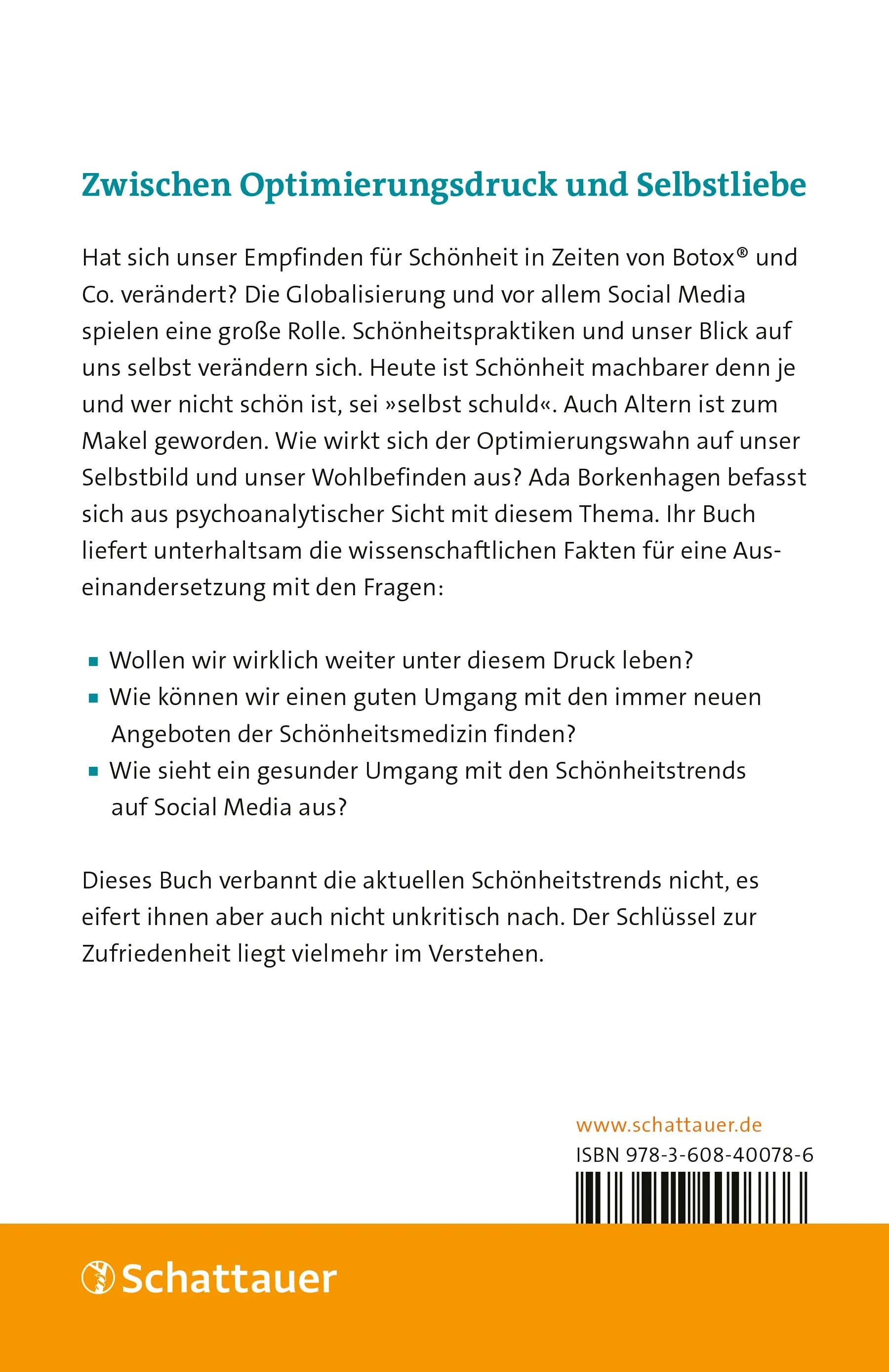 Buchrückseite von 'Bin ich schön genug?' mit Klappentext - Paperback