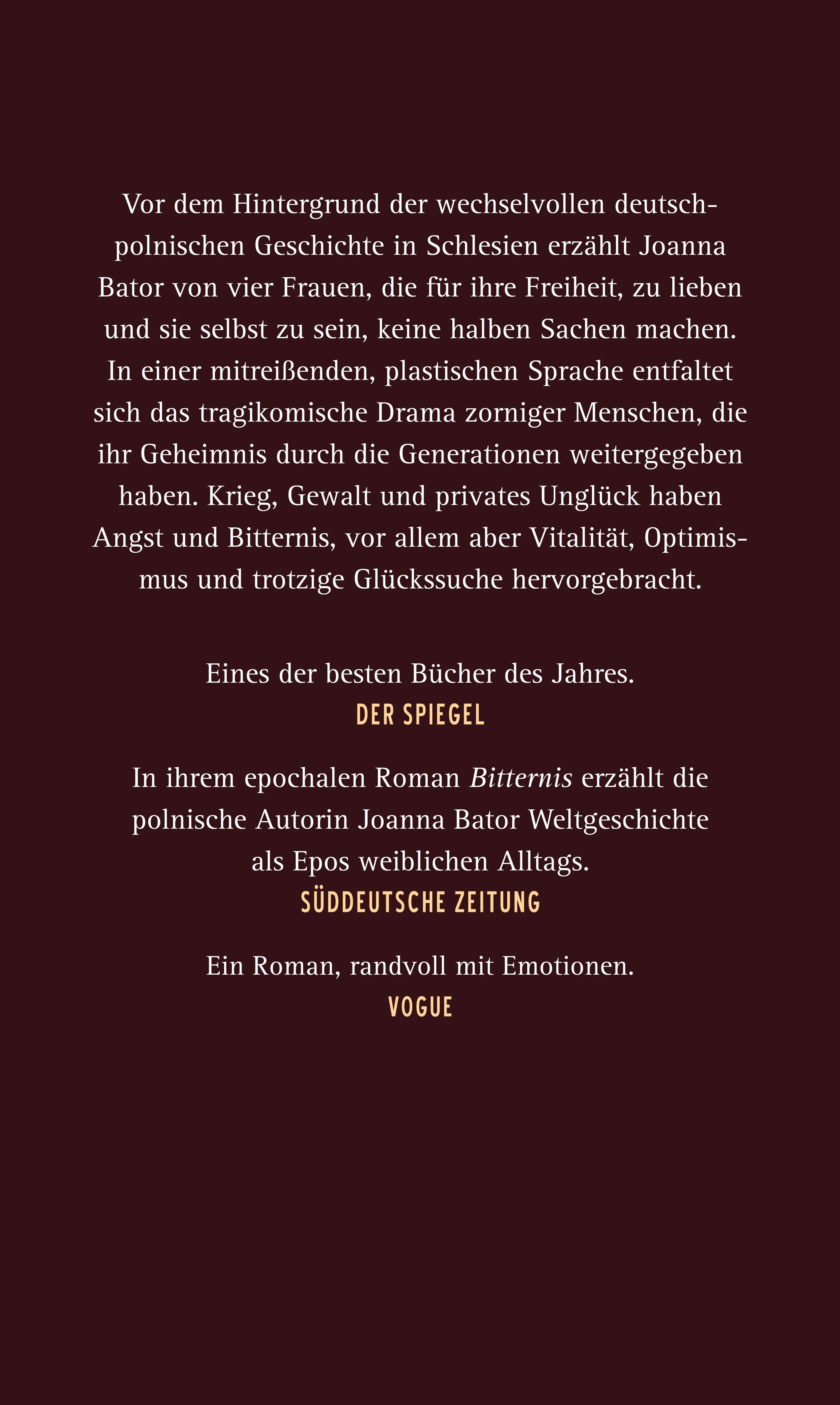 Buchrückseite von 'Bitternis' mit Klappentext - Gebundene Ausgabe