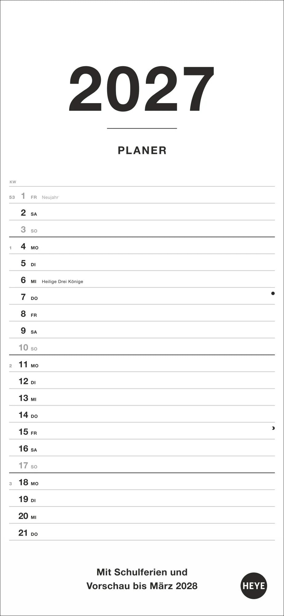 Wandkalender: Black&White Planer 2027