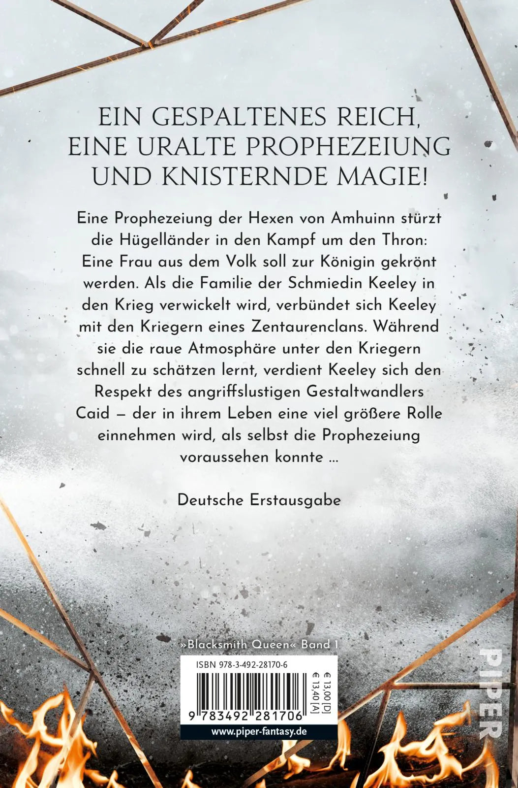Buchrückseite von 'Blacksmith Queen' mit Klappentext - Taschenbuch