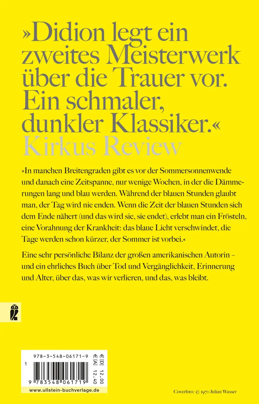 Buchrückseite von 'Blaue Stunden' mit Klappentext - Taschenbuch