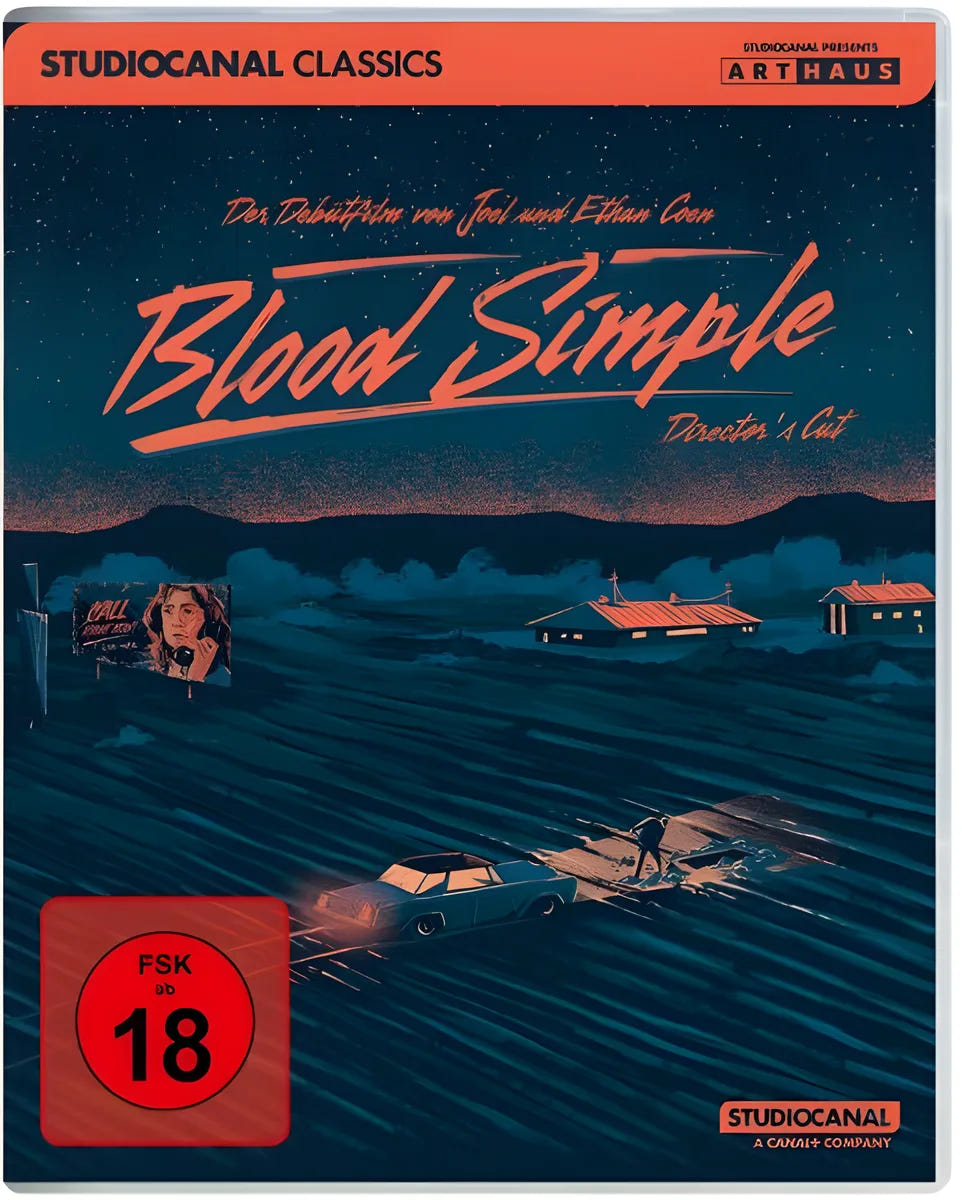 4K UHD Blu-ray-Cover: Blood Simple – Eine mörderische Nacht (4K-Remastered). Regie: Joel Coen