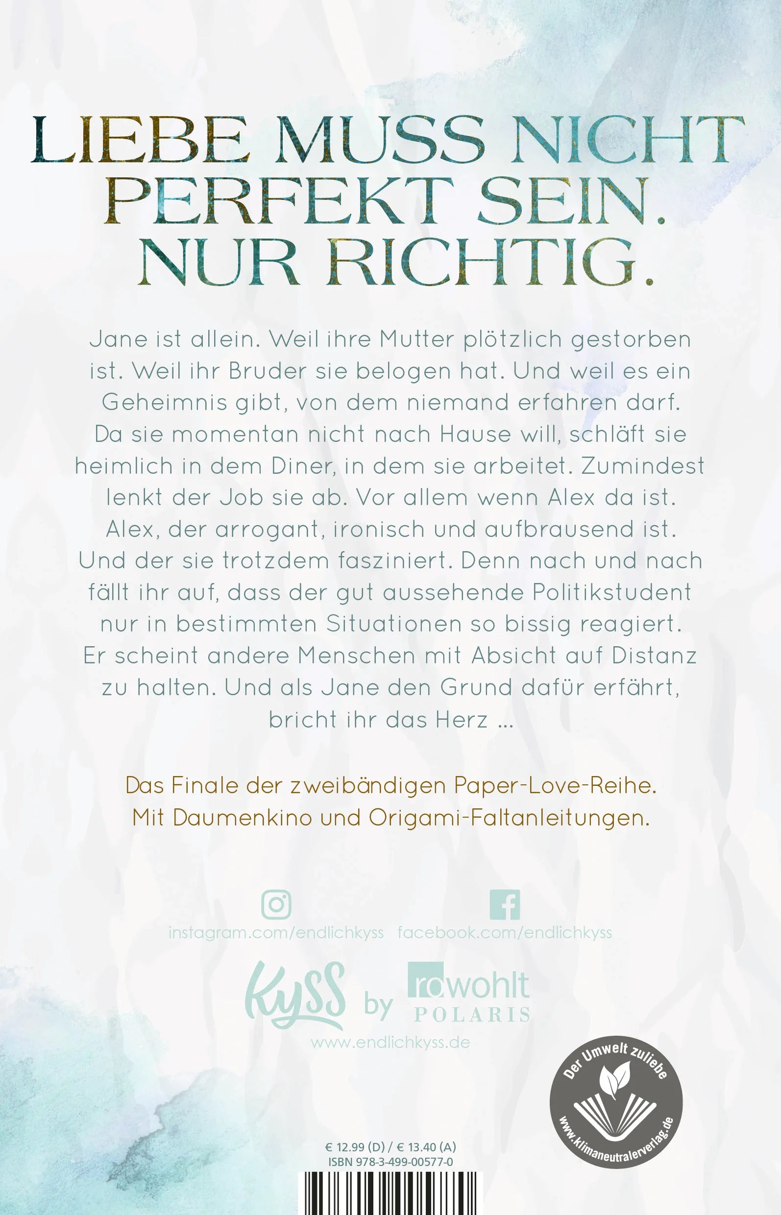 Buchrückseite von 'Blue – Wo immer du mich findest' mit Klappentext - Paperback