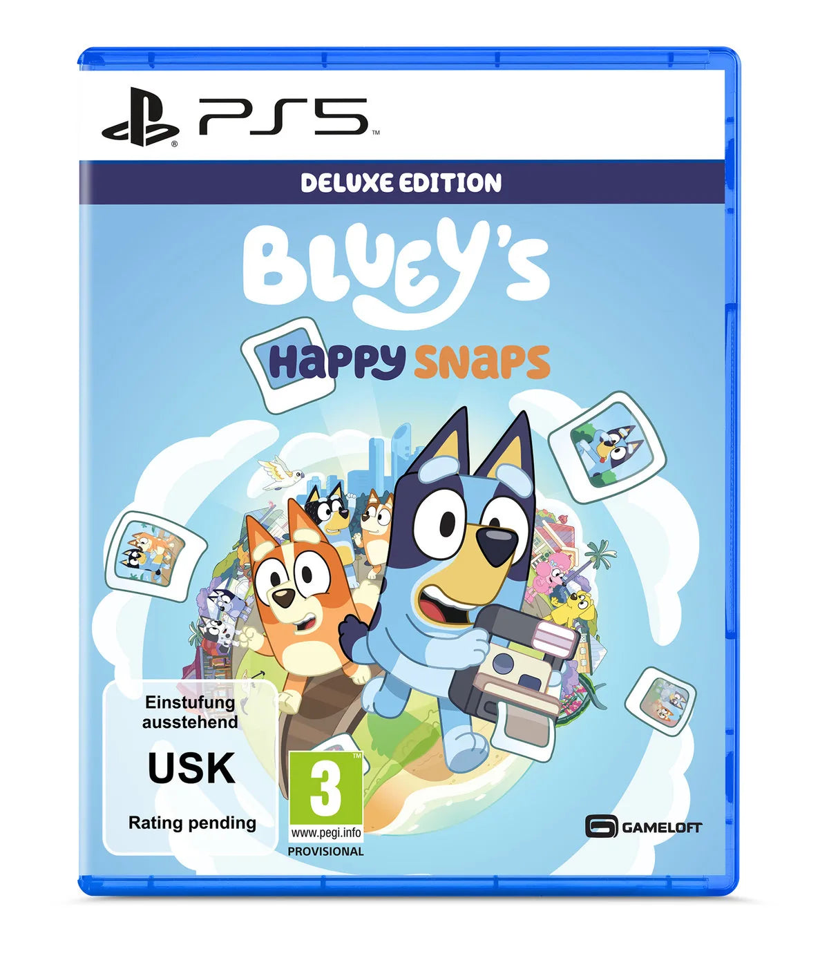 Cover: Bluey's Happy Snaps (Deluxe Edition) für Playstation 5. Publisher: Bandai Namco Entertainment Germany