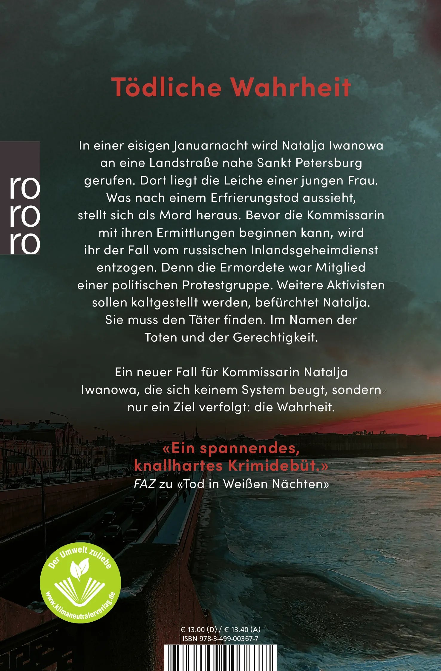 Buchrückseite von 'Blutrot ist das Schweigen' mit Klappentext - Taschenbuch