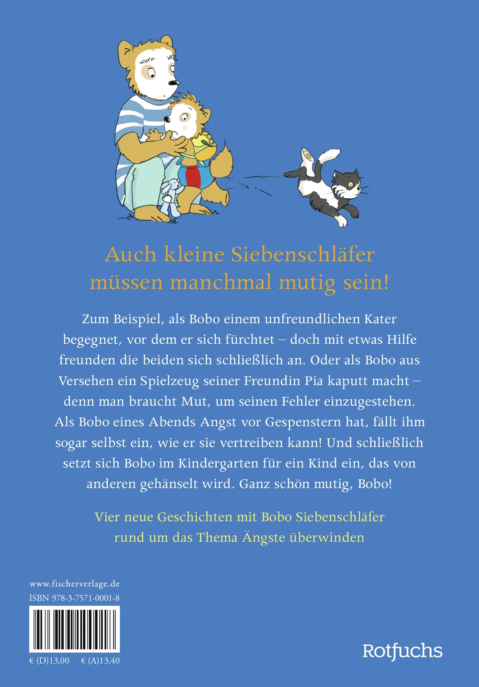 Buchrückseite von 'Bobo Siebenschläfer: Ganz schön mutig!' mit Klappentext - Gebundene Ausgabe