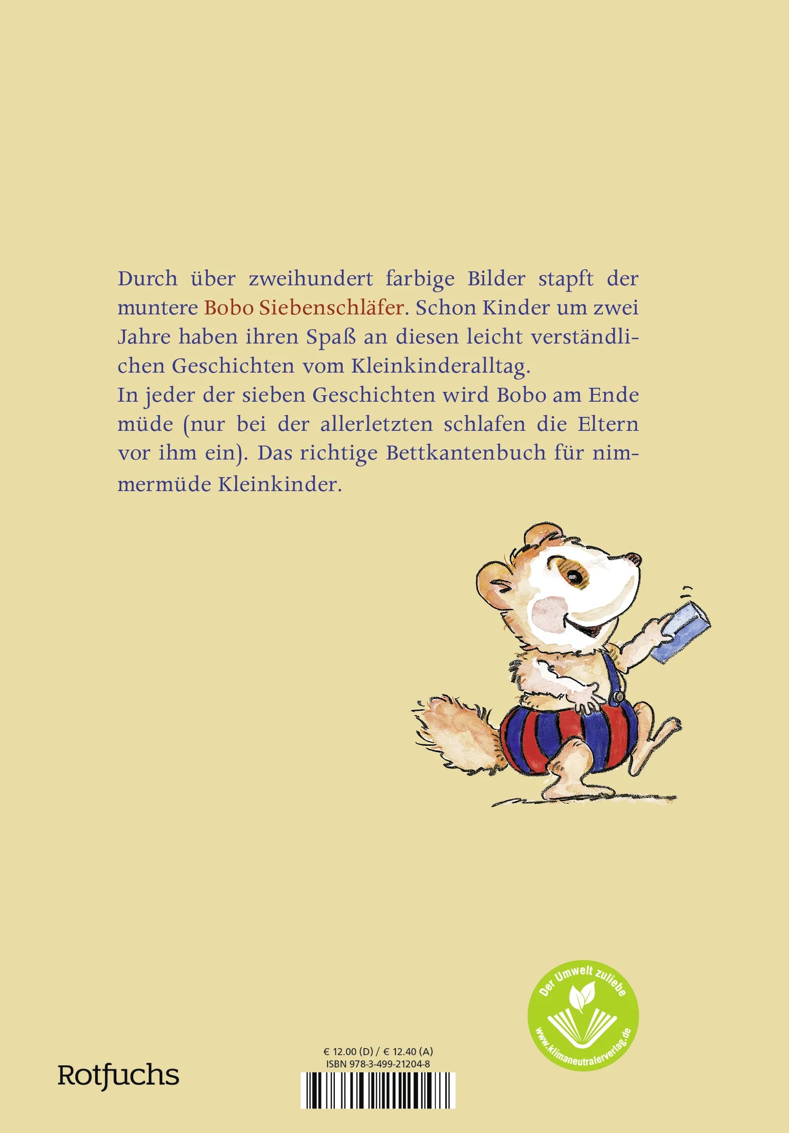 Buchrückseite von 'Bobo Siebenschläfer' mit Klappentext - Gebundene Ausgabe