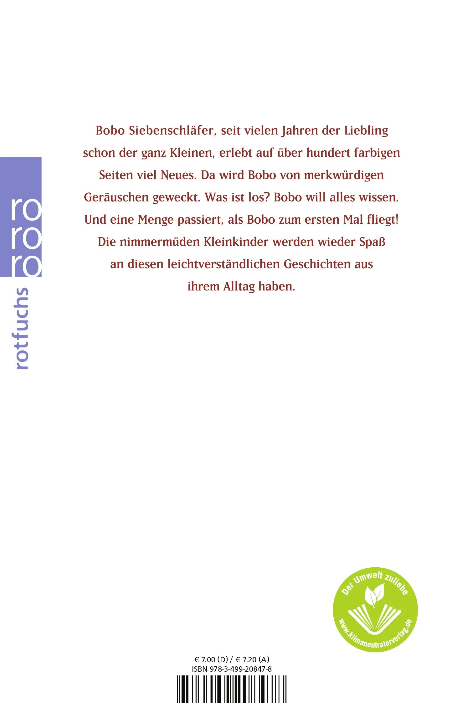 Buchrückseite von 'Bobo Siebenschläfer ist wieder da' mit Klappentext - Taschenbuch