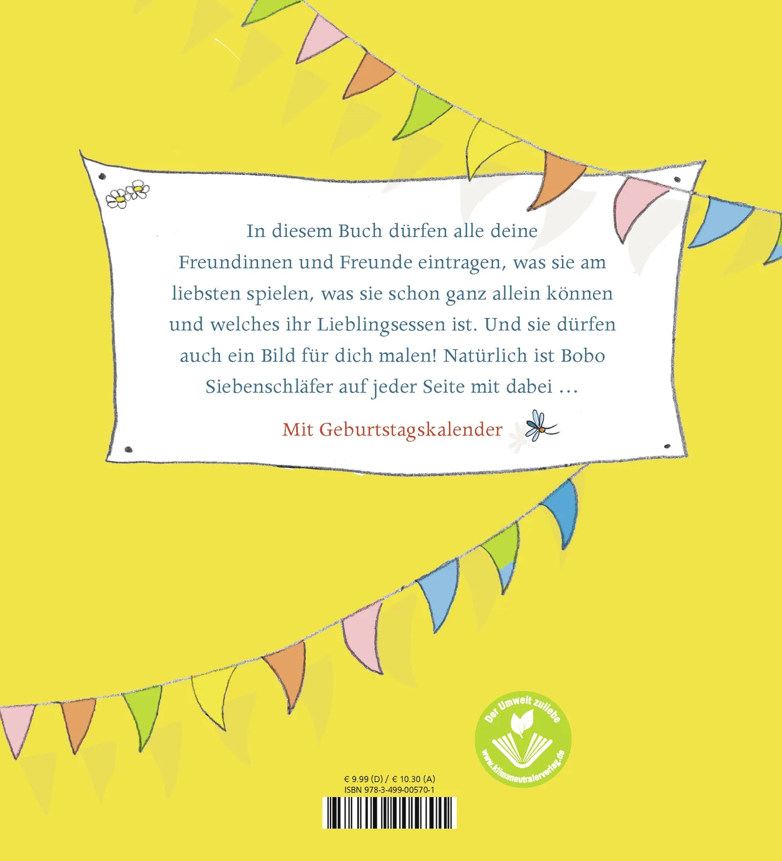 Buchrückseite von 'Bobo Siebenschläfer: Meine Kindergartenfreunde' mit Klappentext - Gebundene Ausgabe