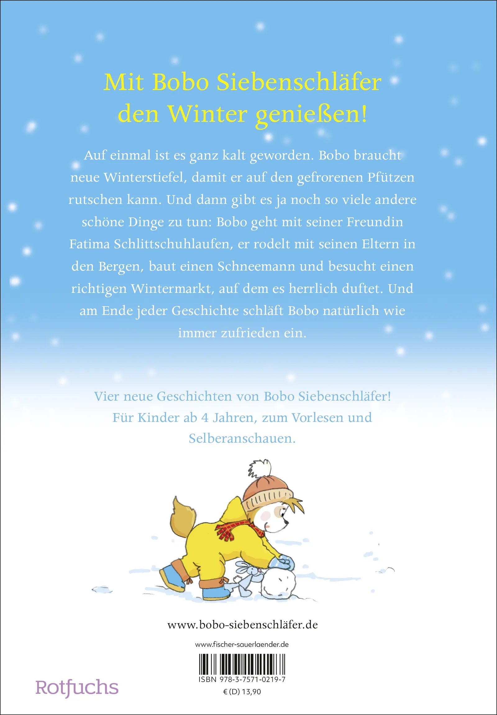 Buchrückseite von 'Bobo Siebenschläfer: So schön ist der Winter' mit Klappentext - Gebundene Ausgabe