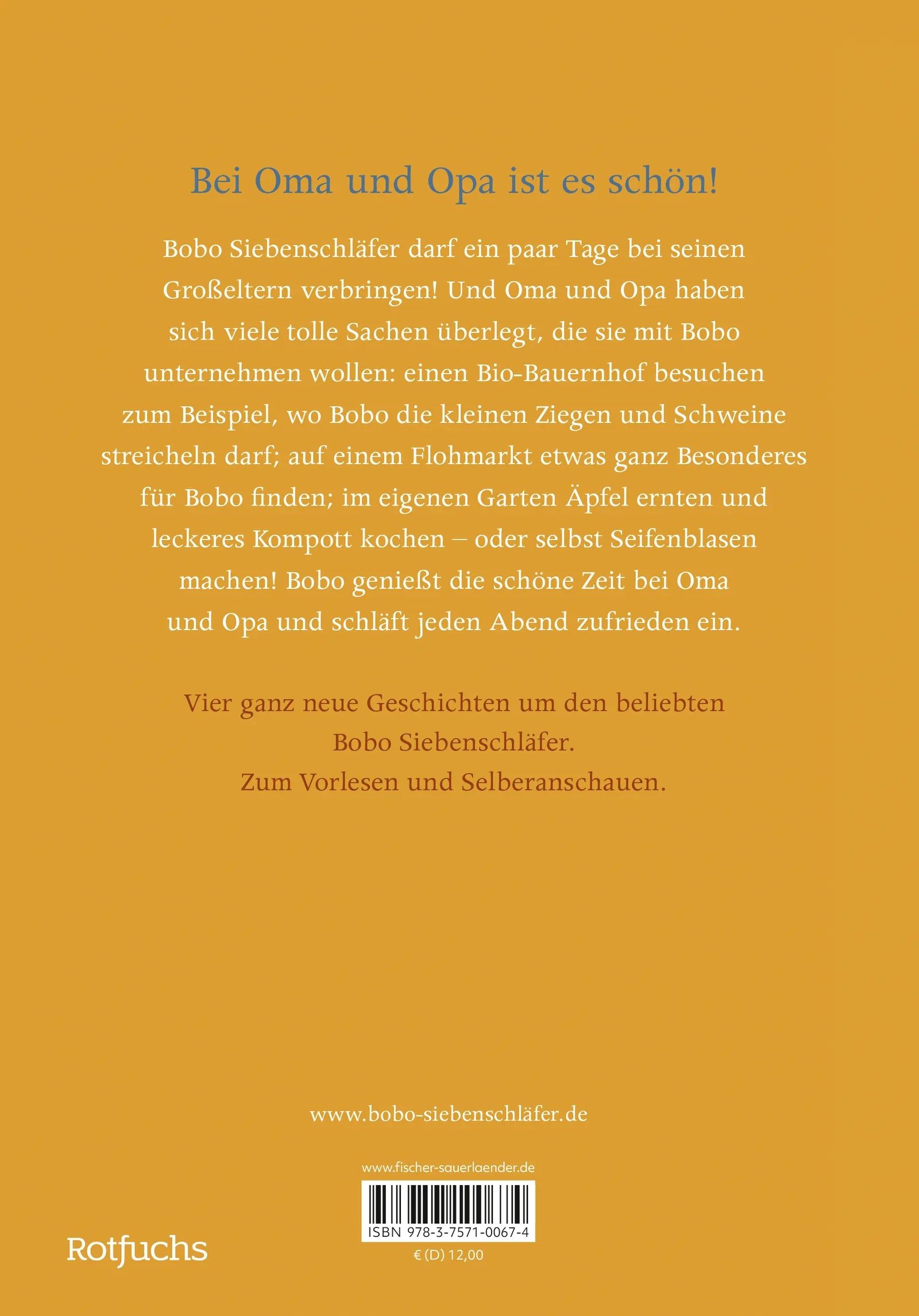 Buchrückseite von 'Bobo Siebenschläfer: Viel Spaß bei Oma und Opa!' mit Klappentext - Gebundene Ausgabe