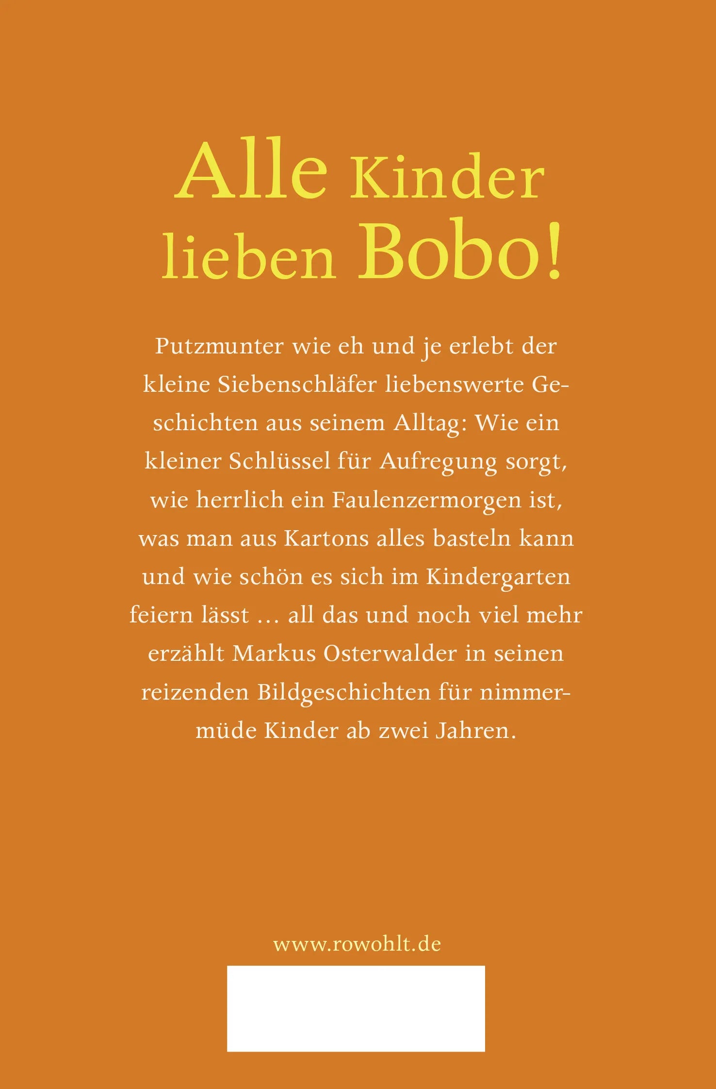 Buchrückseite von 'Bobo Siebenschläfer wird nicht müde' mit Klappentext - Taschenbuch