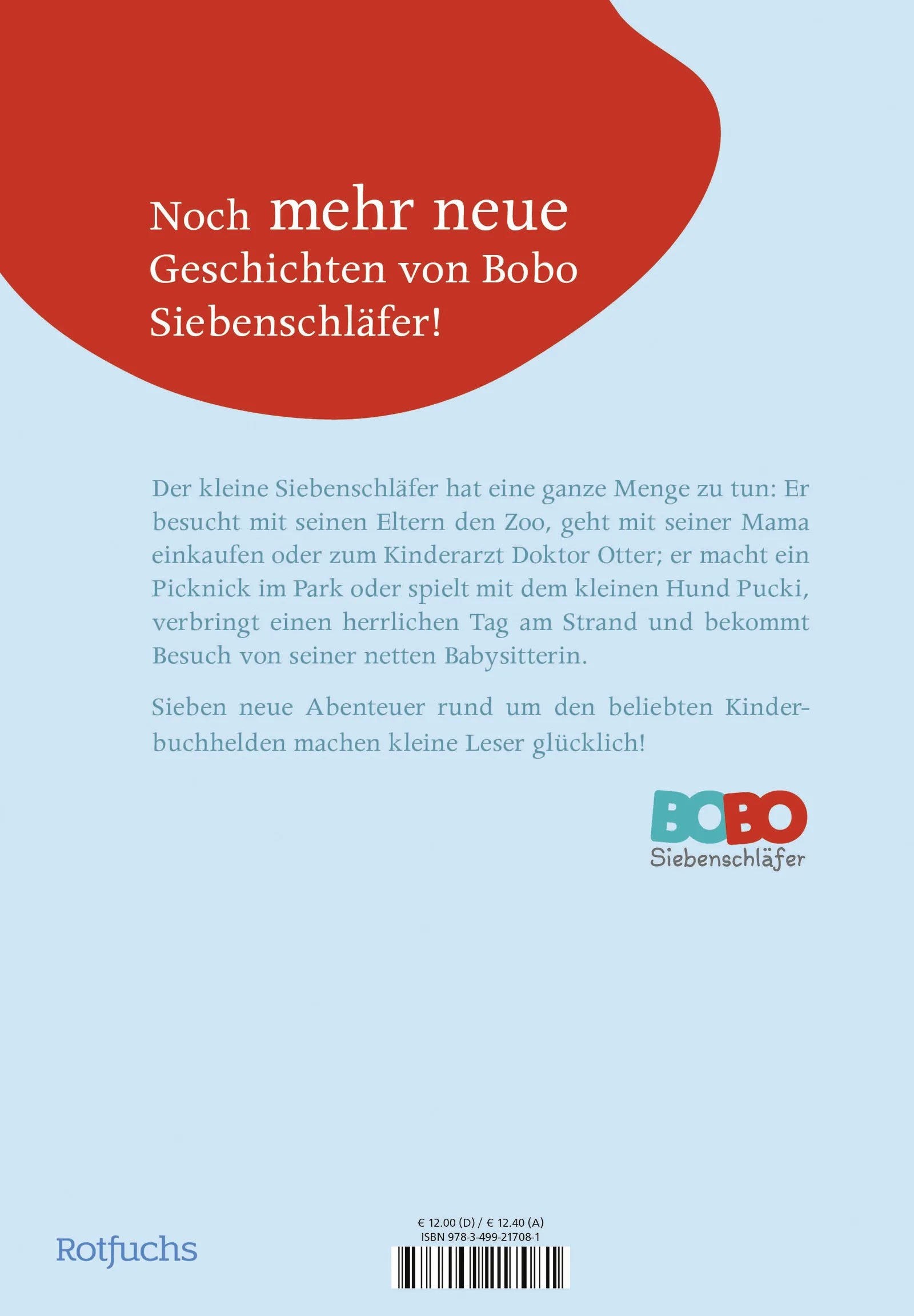 Buchrückseite von 'Bobo Siebenschläfers allerneueste Abenteuer' mit Klappentext - Gebundene Ausgabe