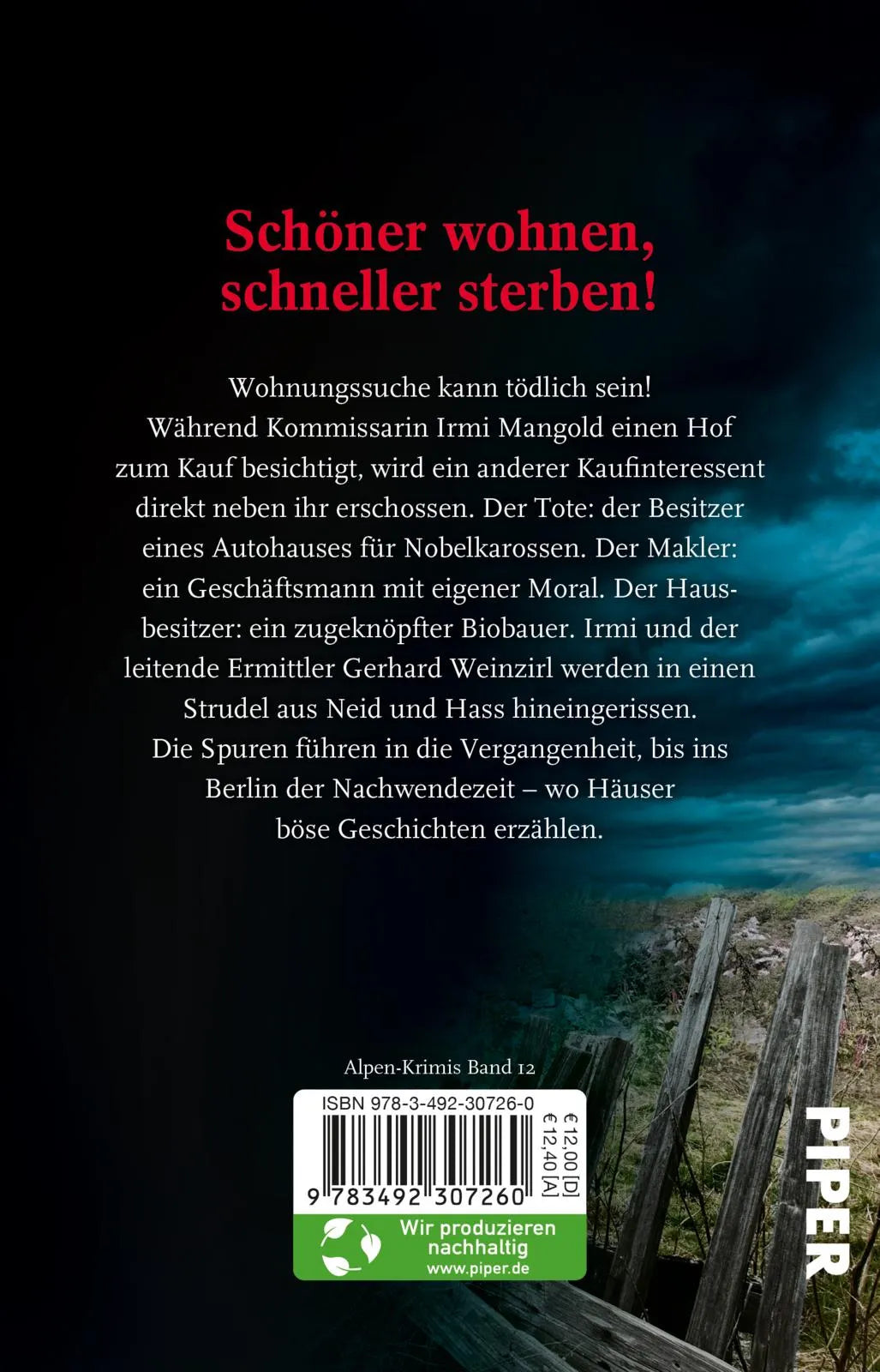 Buchrückseite von 'Böse Häuser' mit Klappentext - Taschenbuch