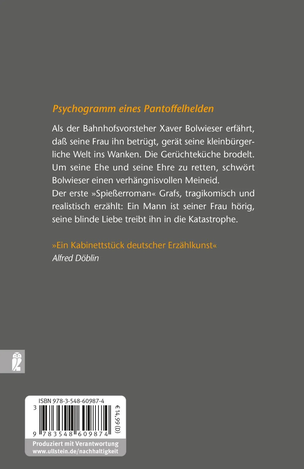 Buchrückseite von 'Bolwieser' mit Klappentext - Taschenbuch