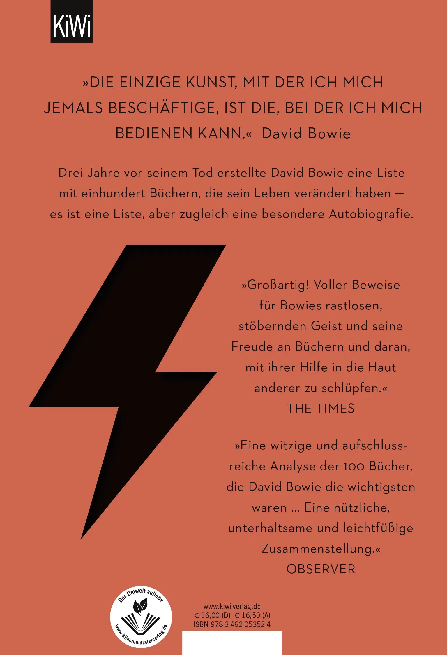 Buchrückseite von 'Bowies Bücher' mit Klappentext - Taschenbuch