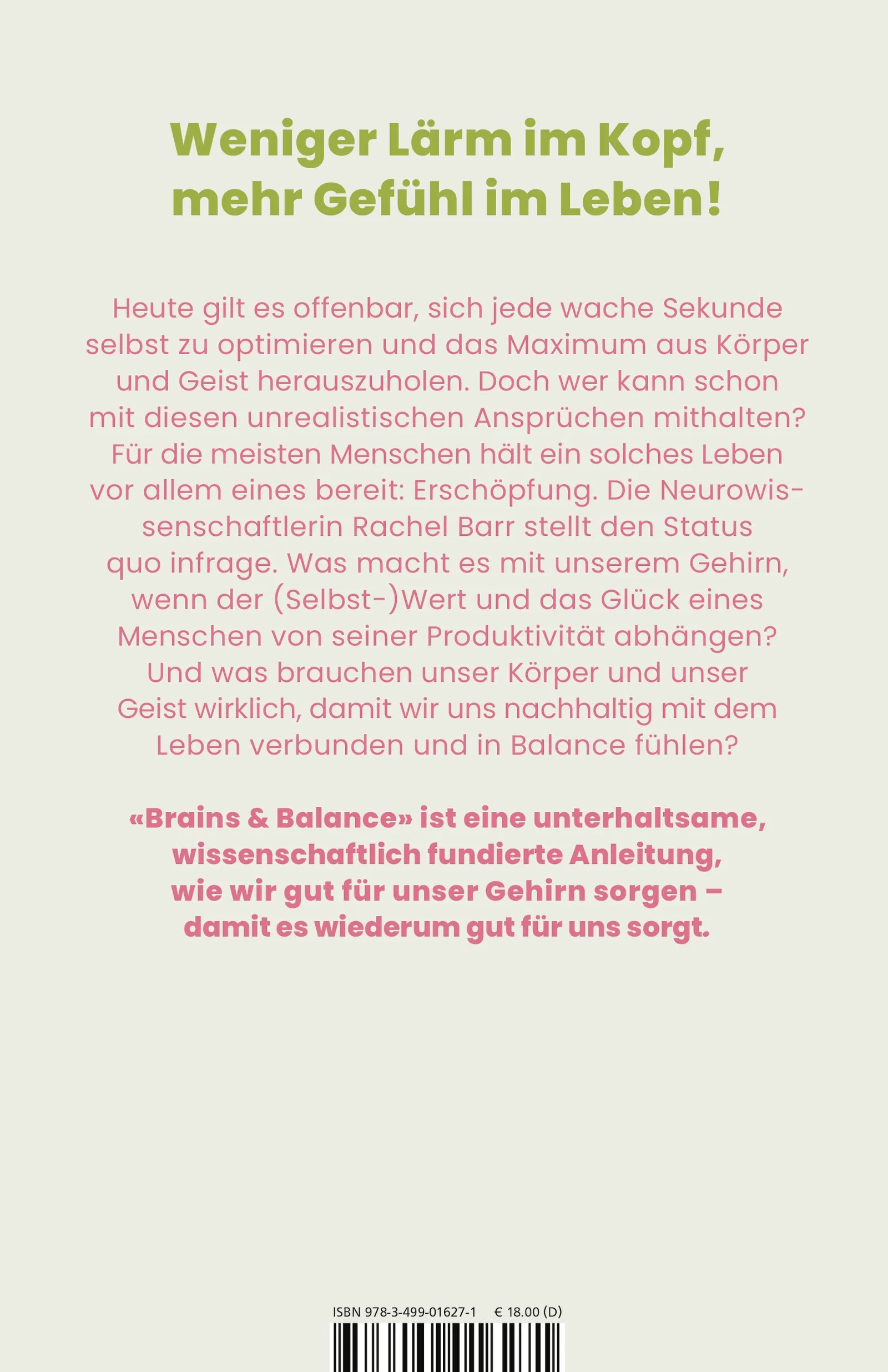 Buchrückseite von 'Brains & Balance' mit Klappentext - Paperback