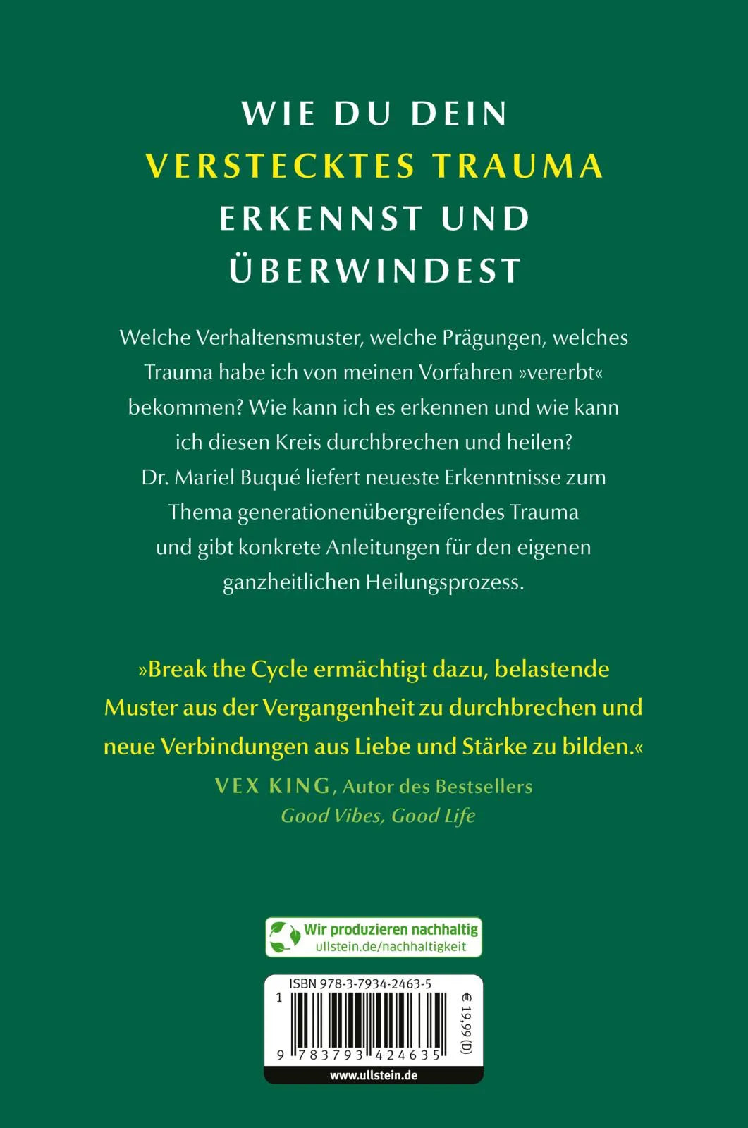 Buchrückseite von 'Break the Cycle' mit Klappentext - Paperback