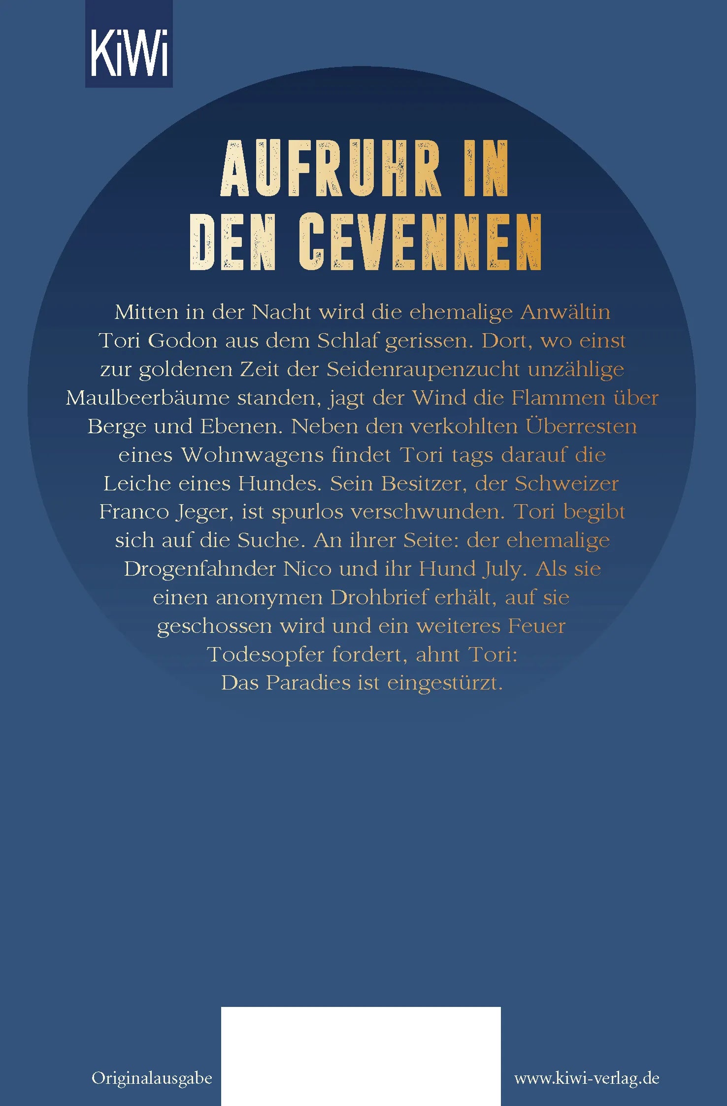 Buchrückseite von 'Brennende Cevennen' mit Klappentext - Taschenbuch