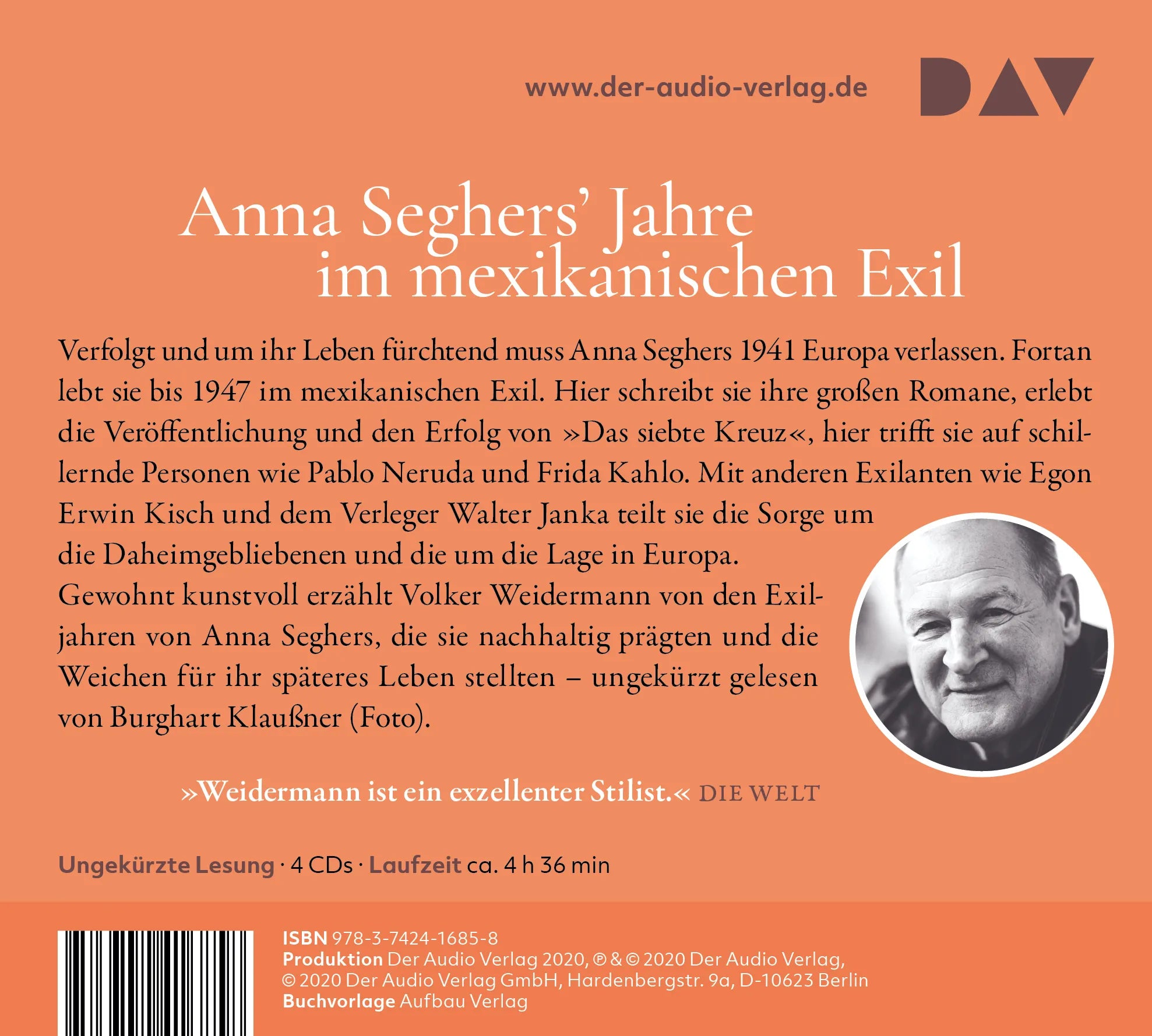 Buchrückseite von 'Brennendes Licht. Anna Seghers in Mexiko' mit Klappentext - Hörbuch (CD)