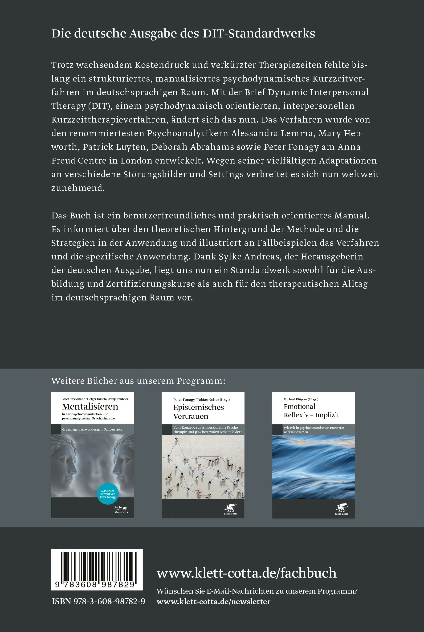 Buchrückseite von 'Brief Dynamic Interpersonal Therapy' mit Klappentext - Paperback
