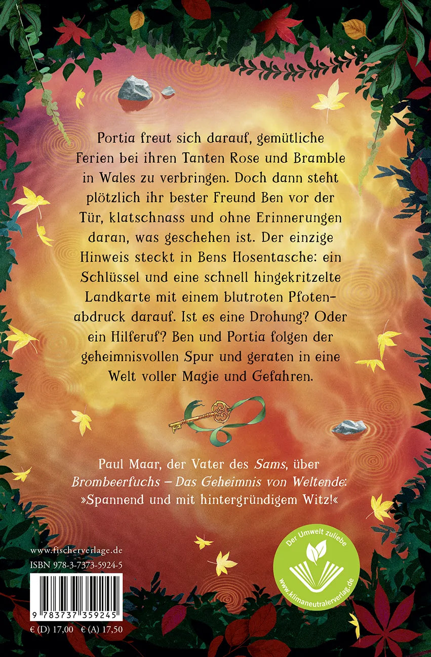 Buchrückseite von 'Brombeerfuchs – Der Zauber von Sturmauge' mit Klappentext - Gebundene Ausgabe