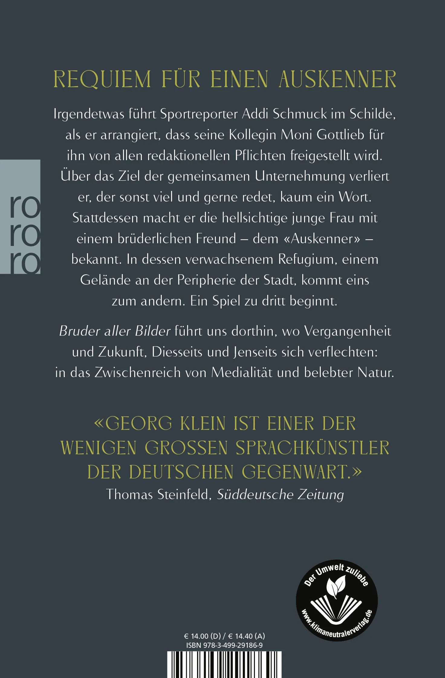 Buchrückseite von 'Bruder aller Bilder' mit Klappentext - Taschenbuch