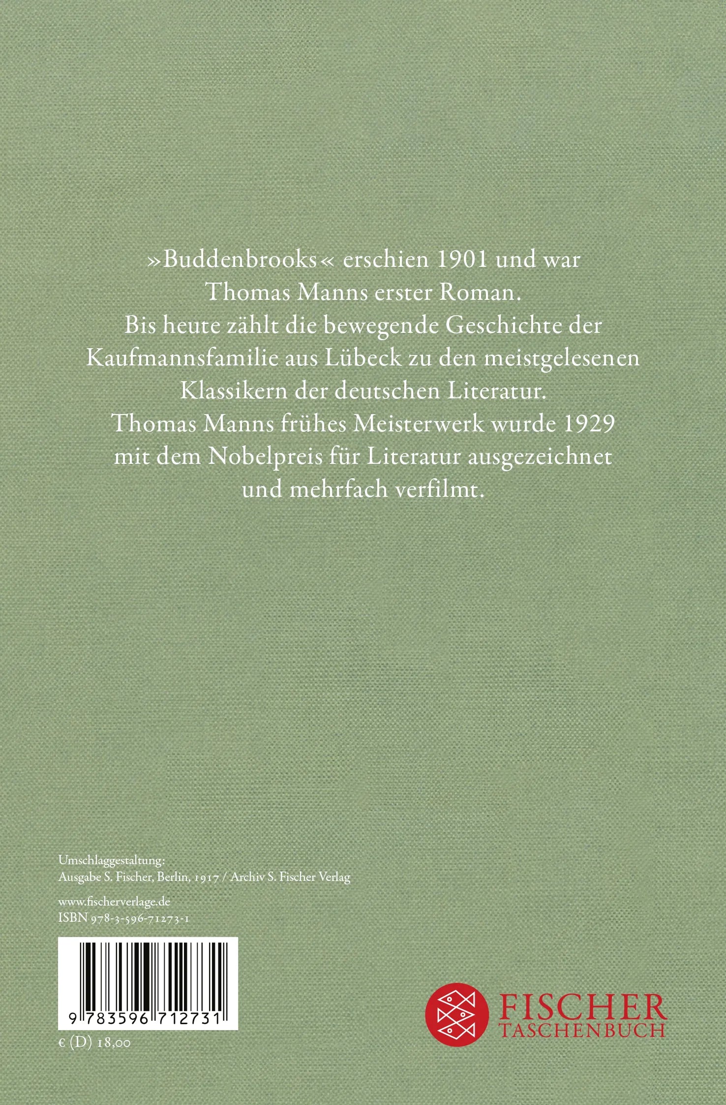 Buchrückseite von 'Buddenbrooks' mit Klappentext - Taschenbuch