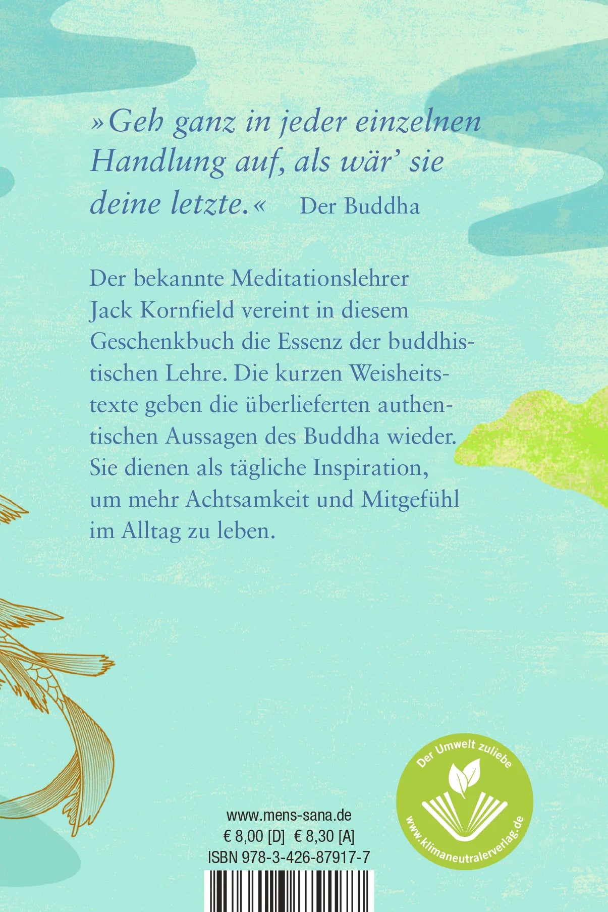 Buchrückseite von 'Buddhas kleines Weisungsbuch' mit Klappentext - Taschenbuch
