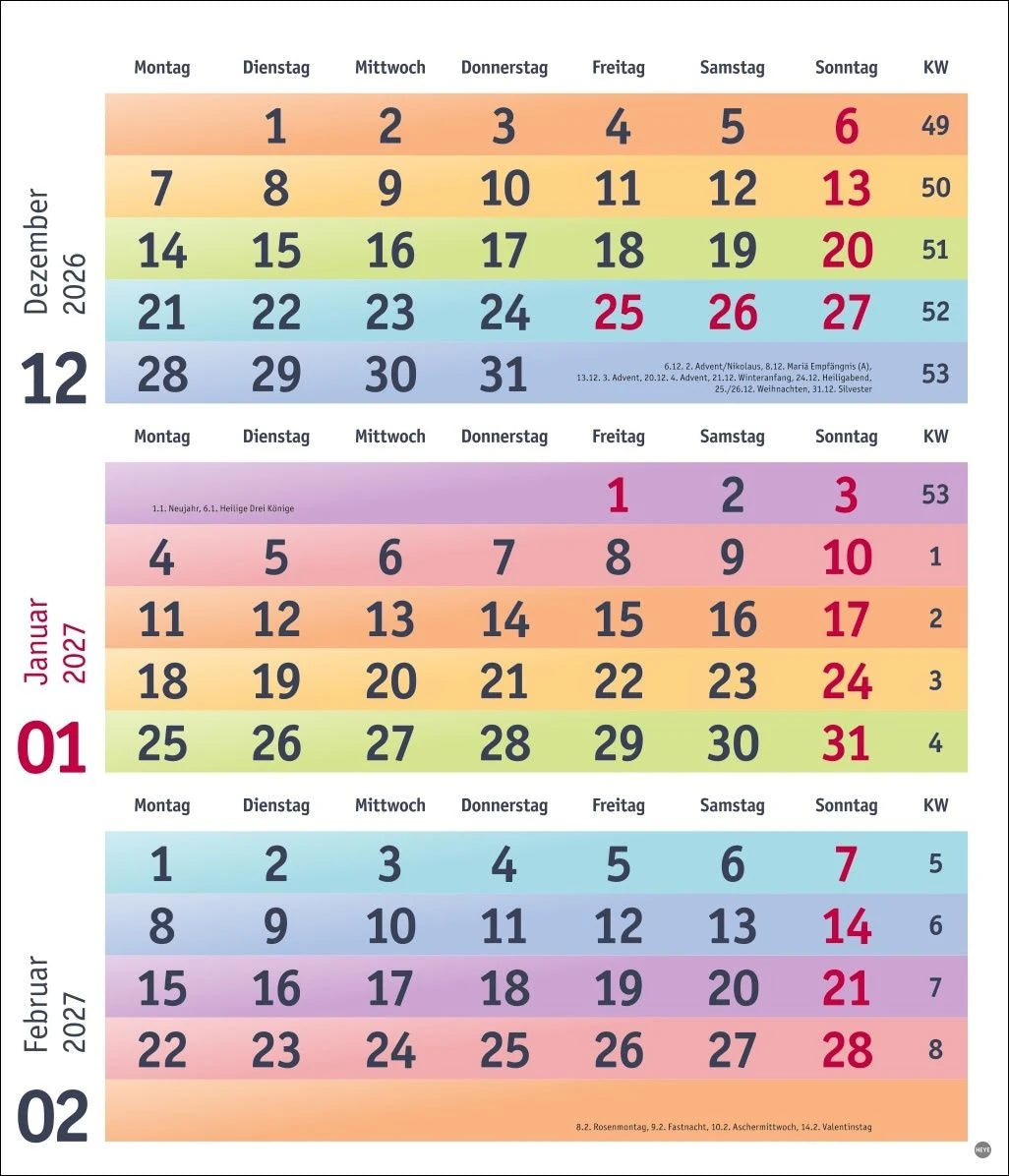 Bunte Wochen 3-Monatsplaner 2027 – Ansicht