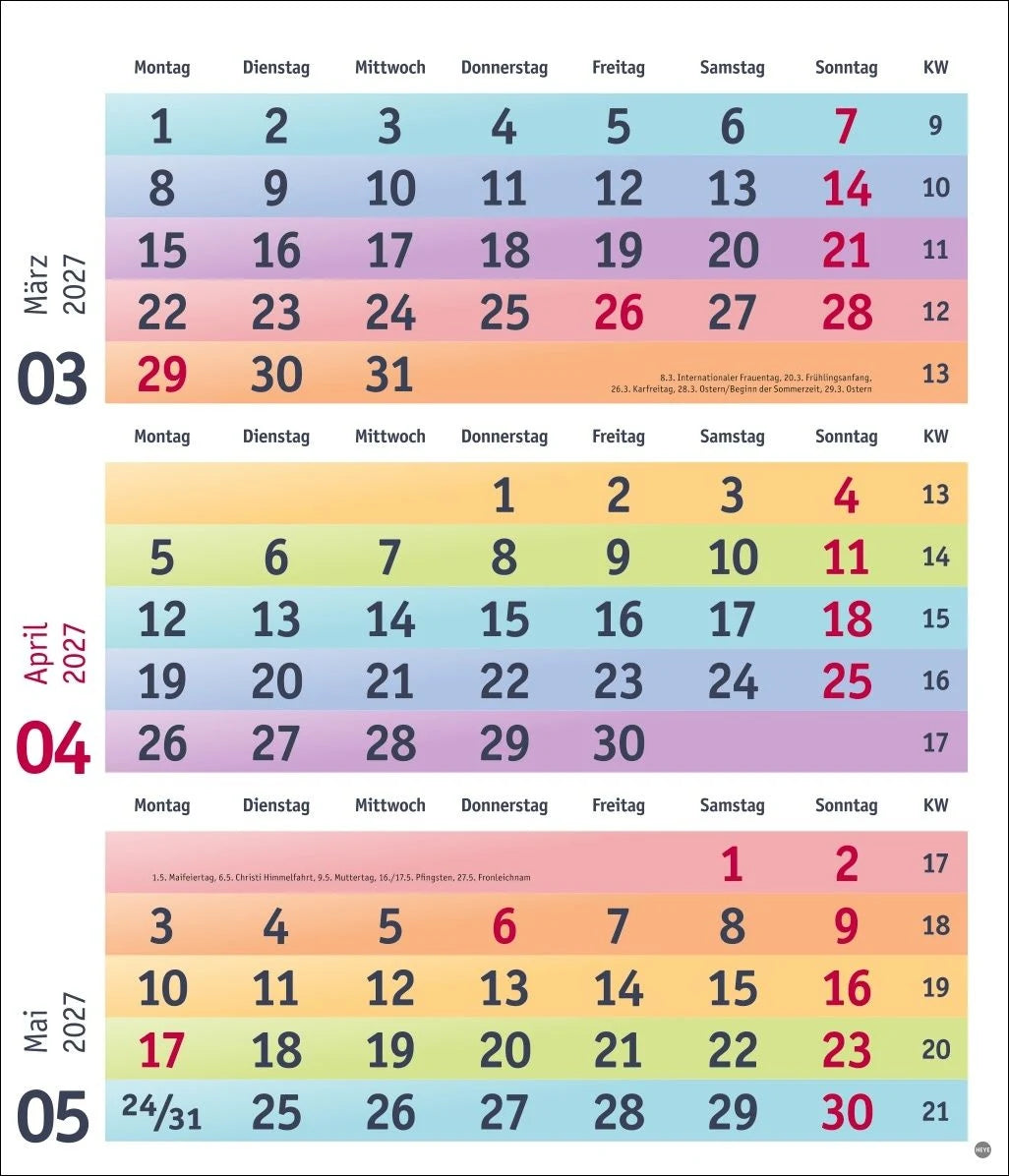 Bunte Wochen 3-Monatsplaner 2027 – Ansicht