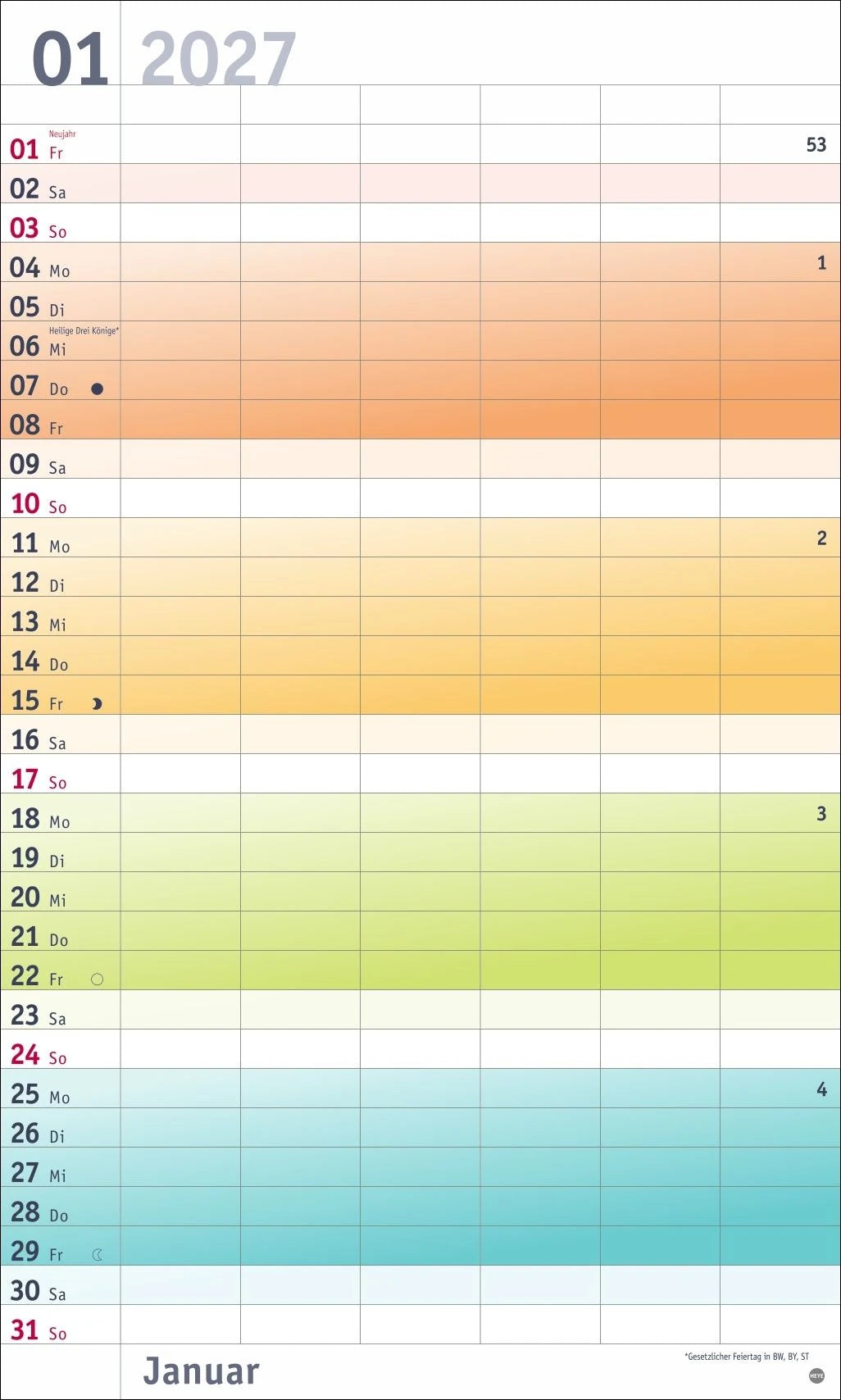 Bunte Wochen Familienplaner XL 2027 – Ansicht