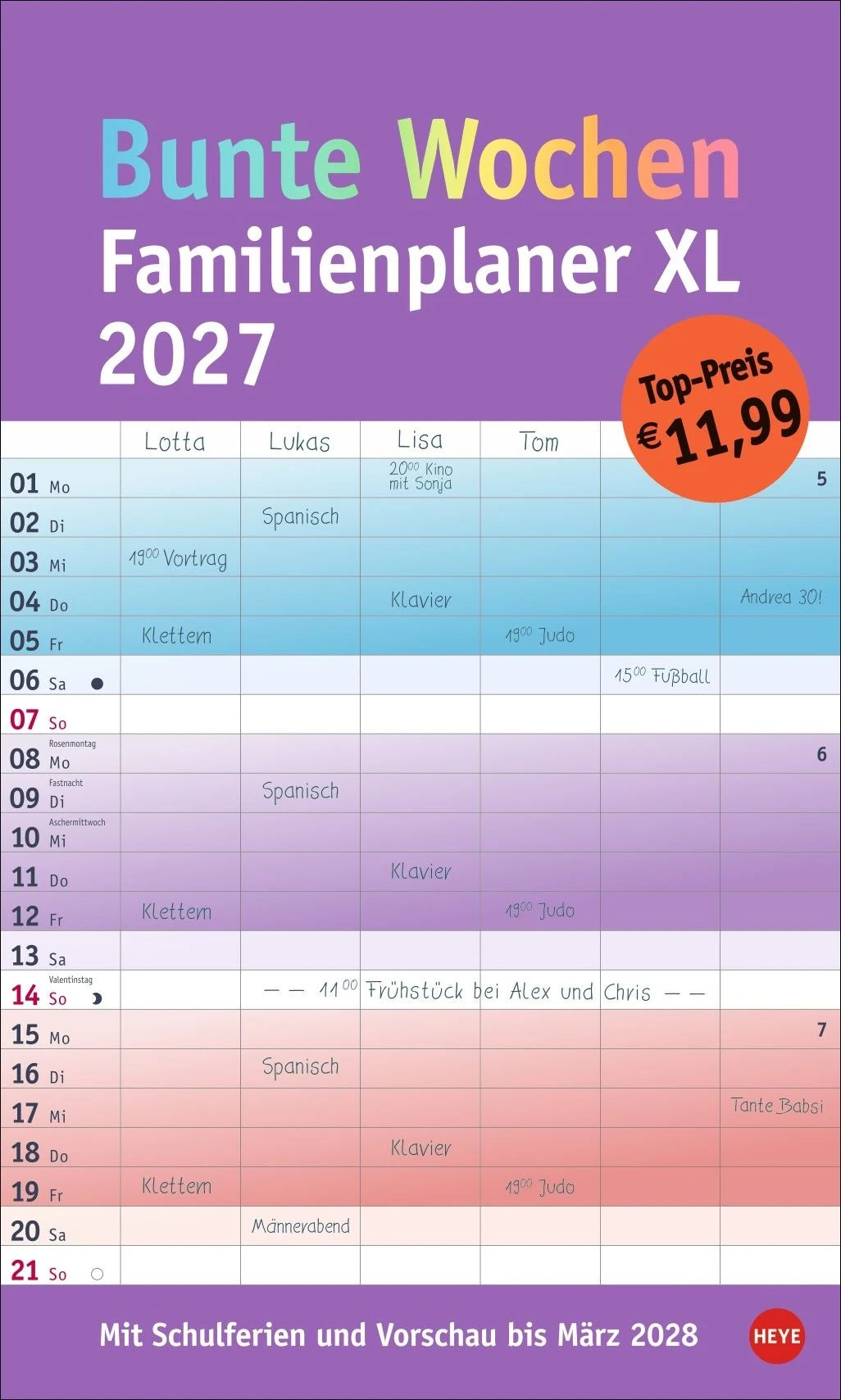 Familienplaner: Bunte Wochen Familienplaner XL 2027