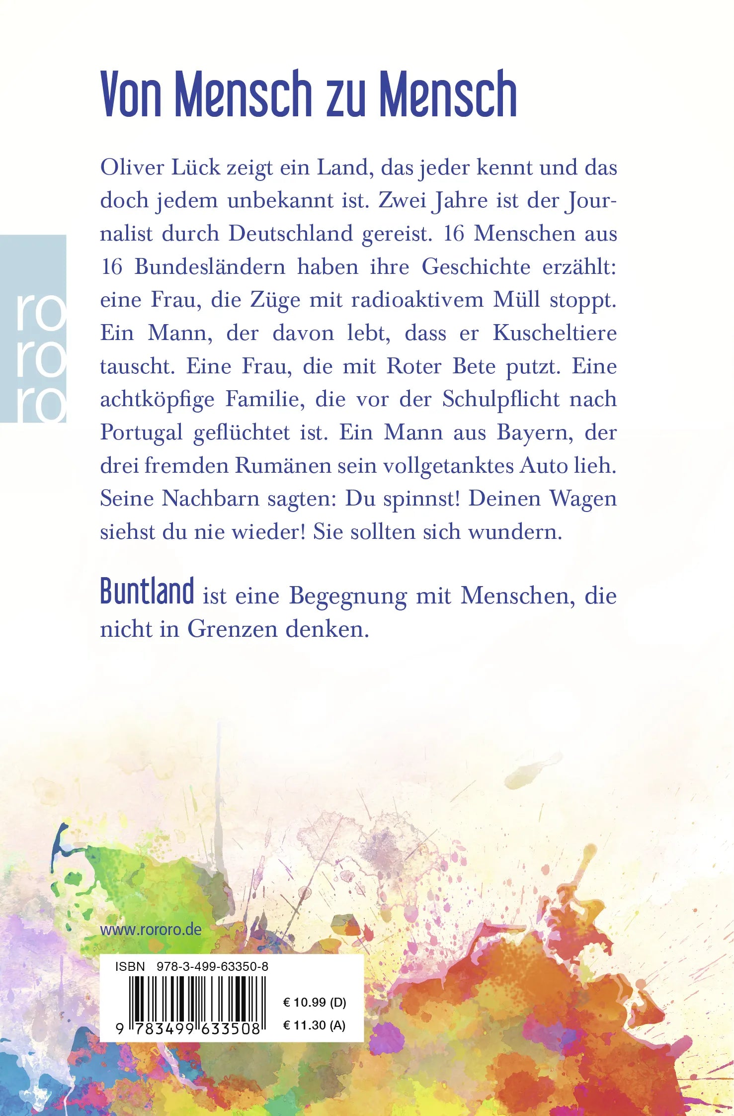 Buchrückseite von 'Buntland' mit Klappentext - Taschenbuch