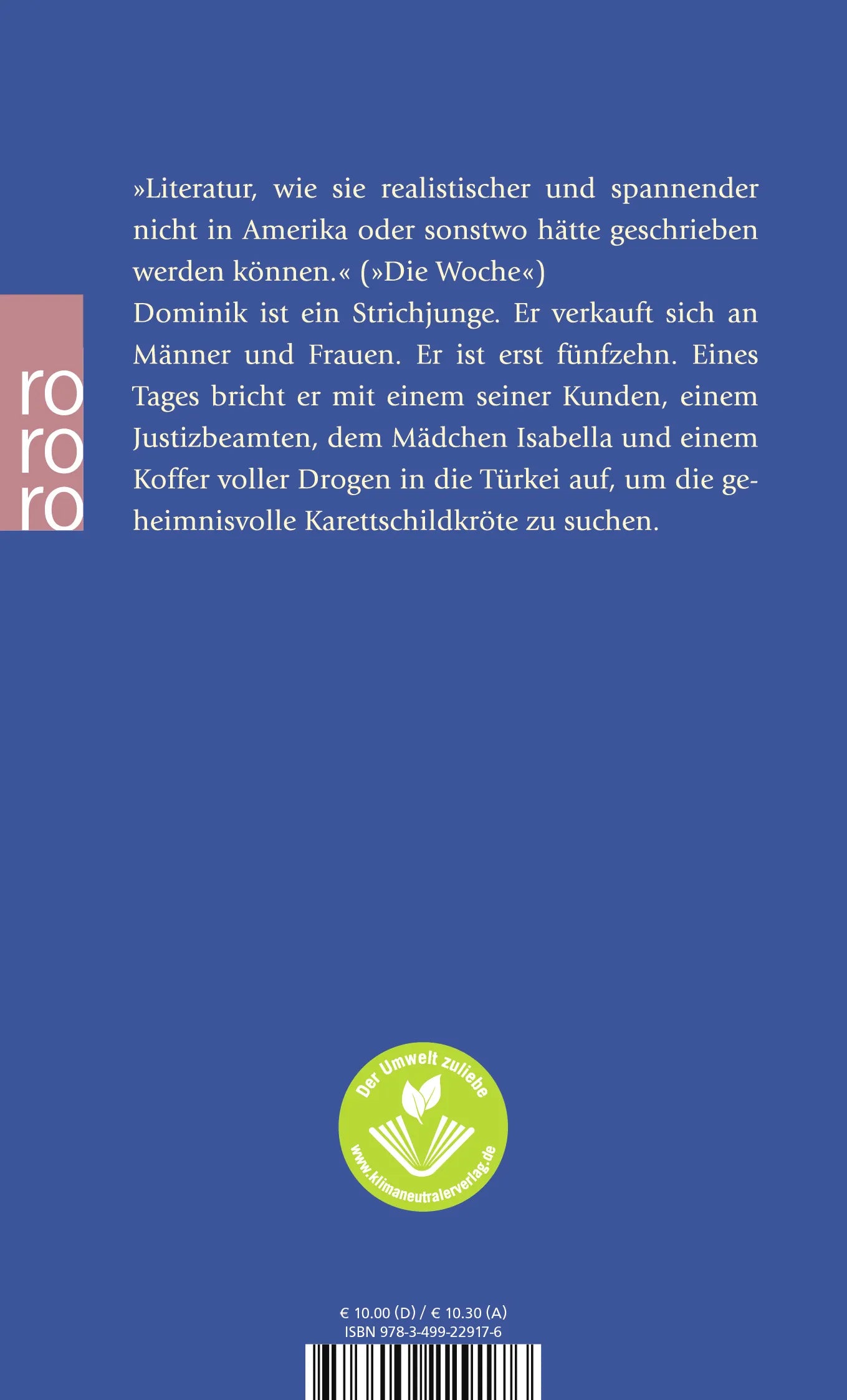 Buchrückseite von 'Caretta Caretta' mit Klappentext - Taschenbuch