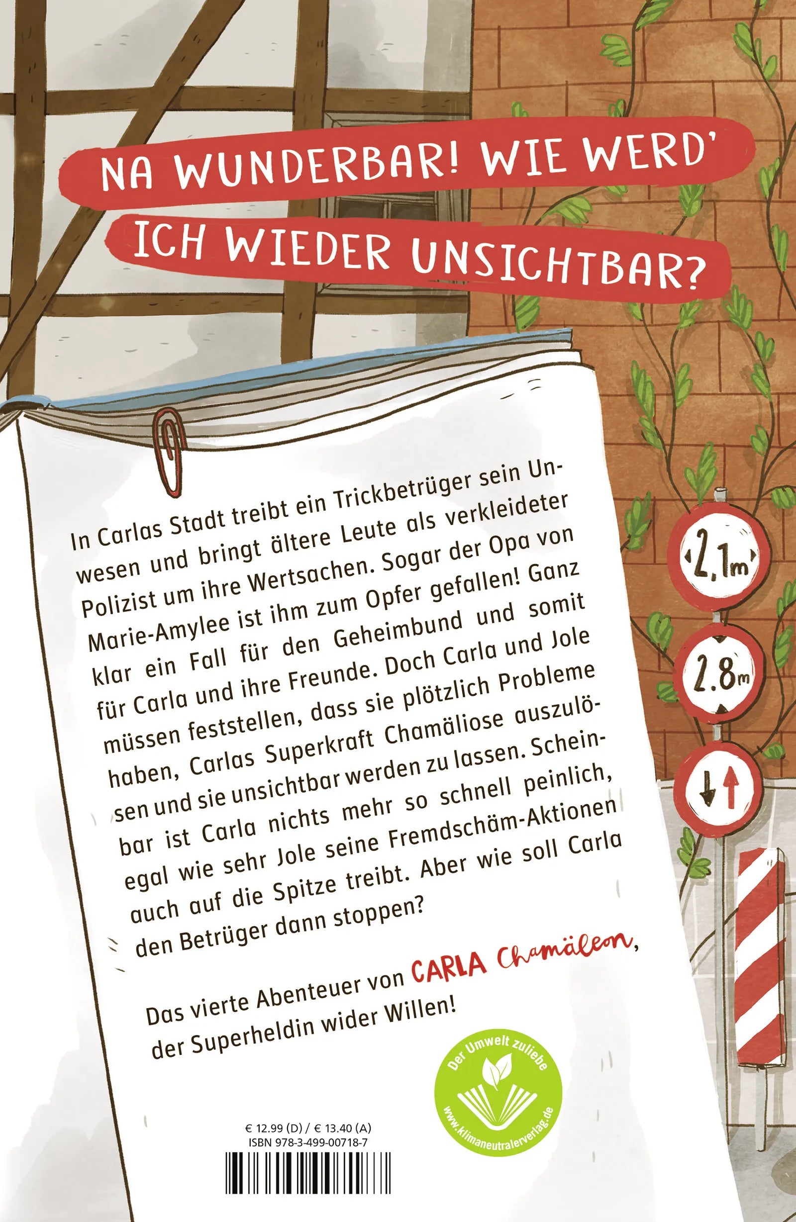 Buchrückseite von 'Carla Chamäleon: Fiese Tricks' mit Klappentext - Gebundene Ausgabe