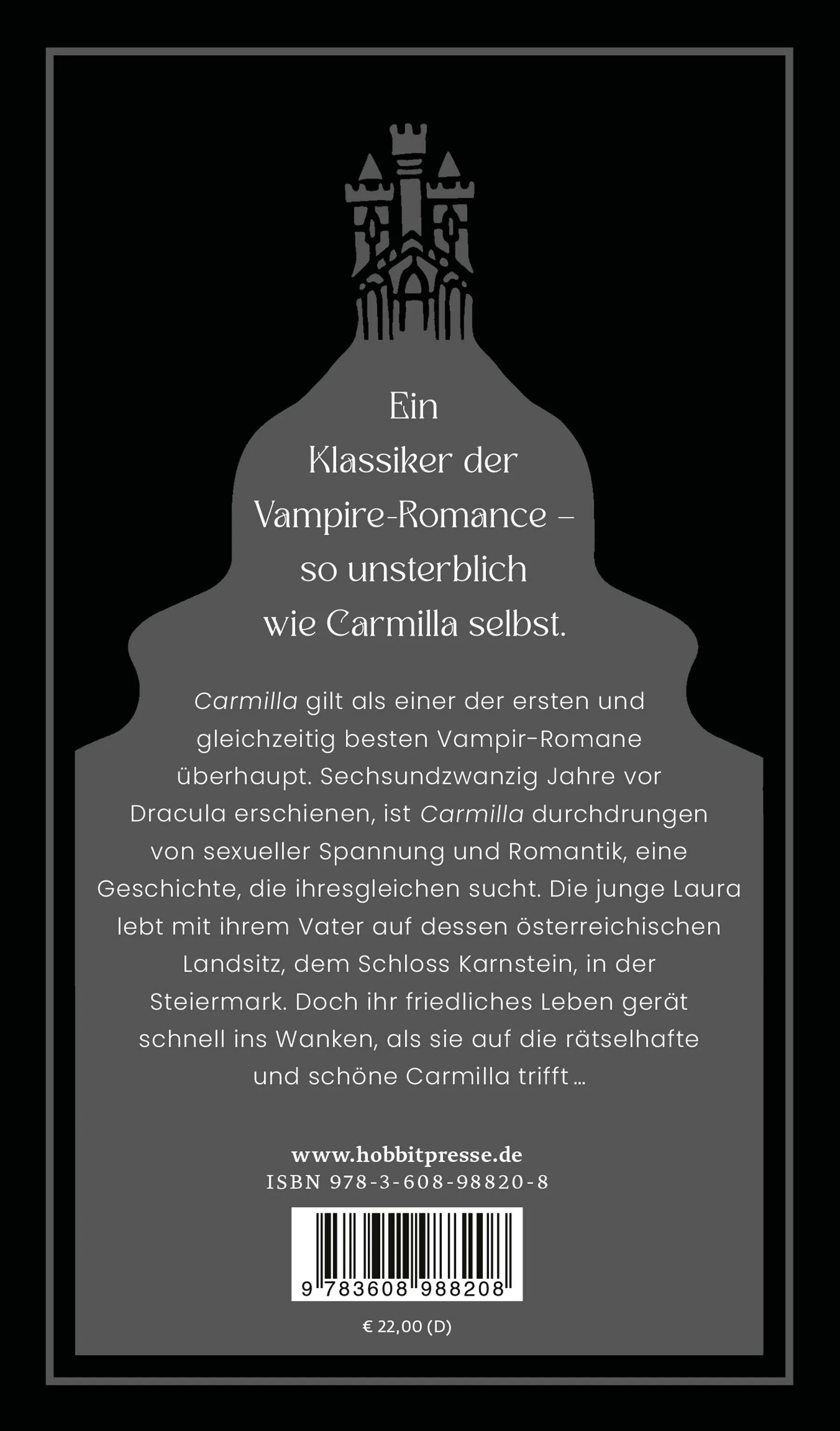 Buchrückseite von 'Carmilla' mit Klappentext - Gebundene Ausgabe