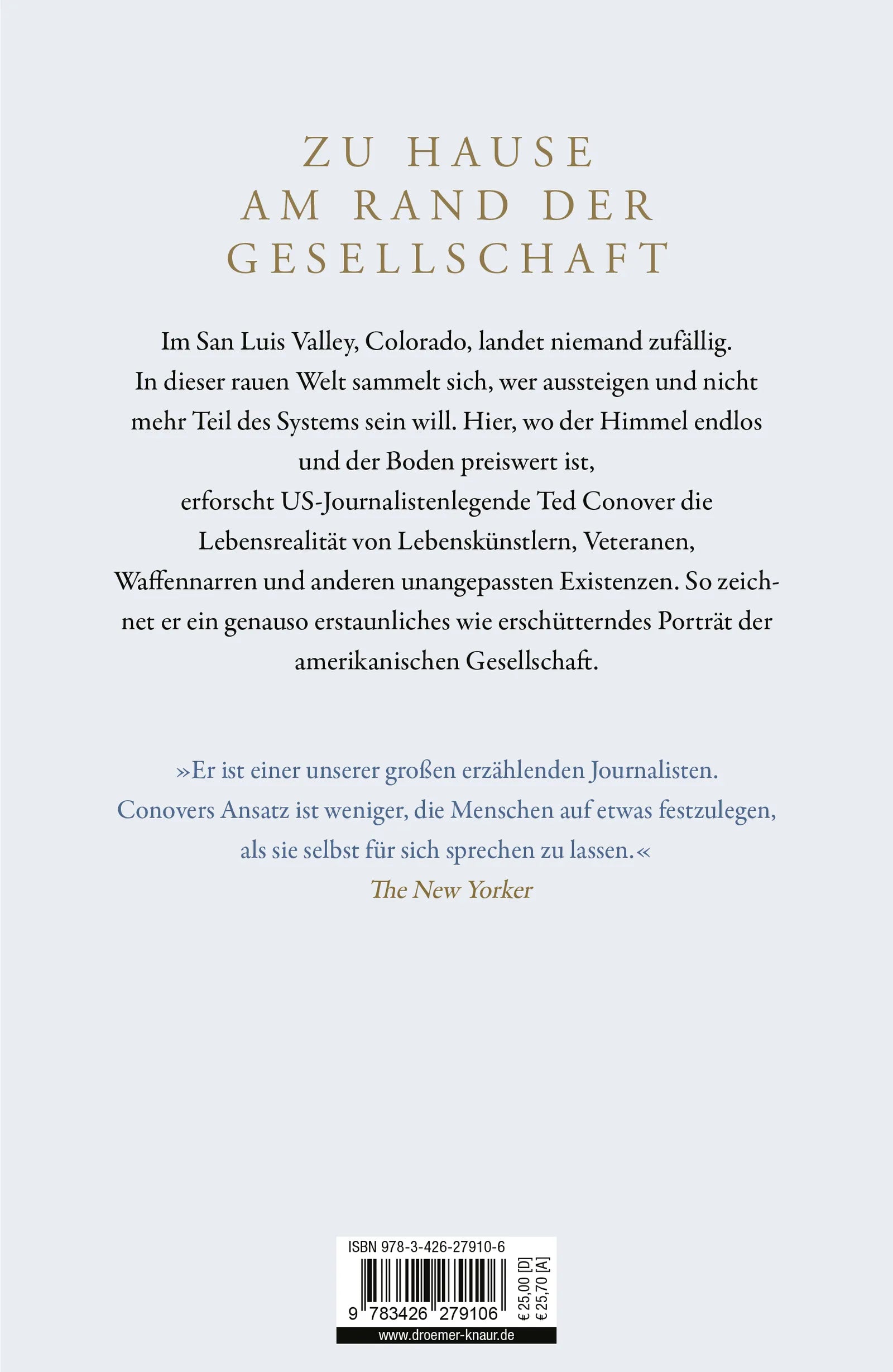 Buchrückseite von 'Cheap Land Colorado' mit Klappentext - Gebundene Ausgabe