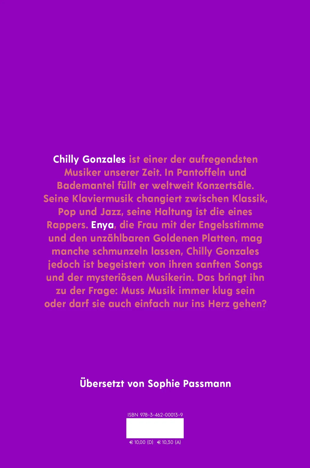 Buchrückseite von 'Chilly Gonzales über Enya' mit Klappentext - Gebundene Ausgabe