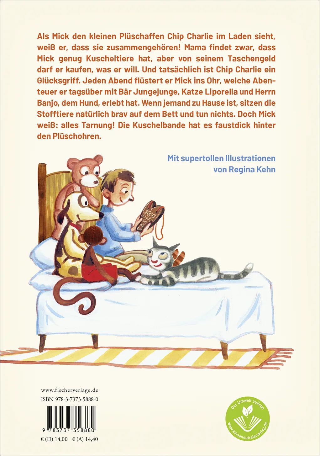 Buchrückseite von 'Chip Charlie und die Kuschelbande' mit Klappentext - Gebundene Ausgabe