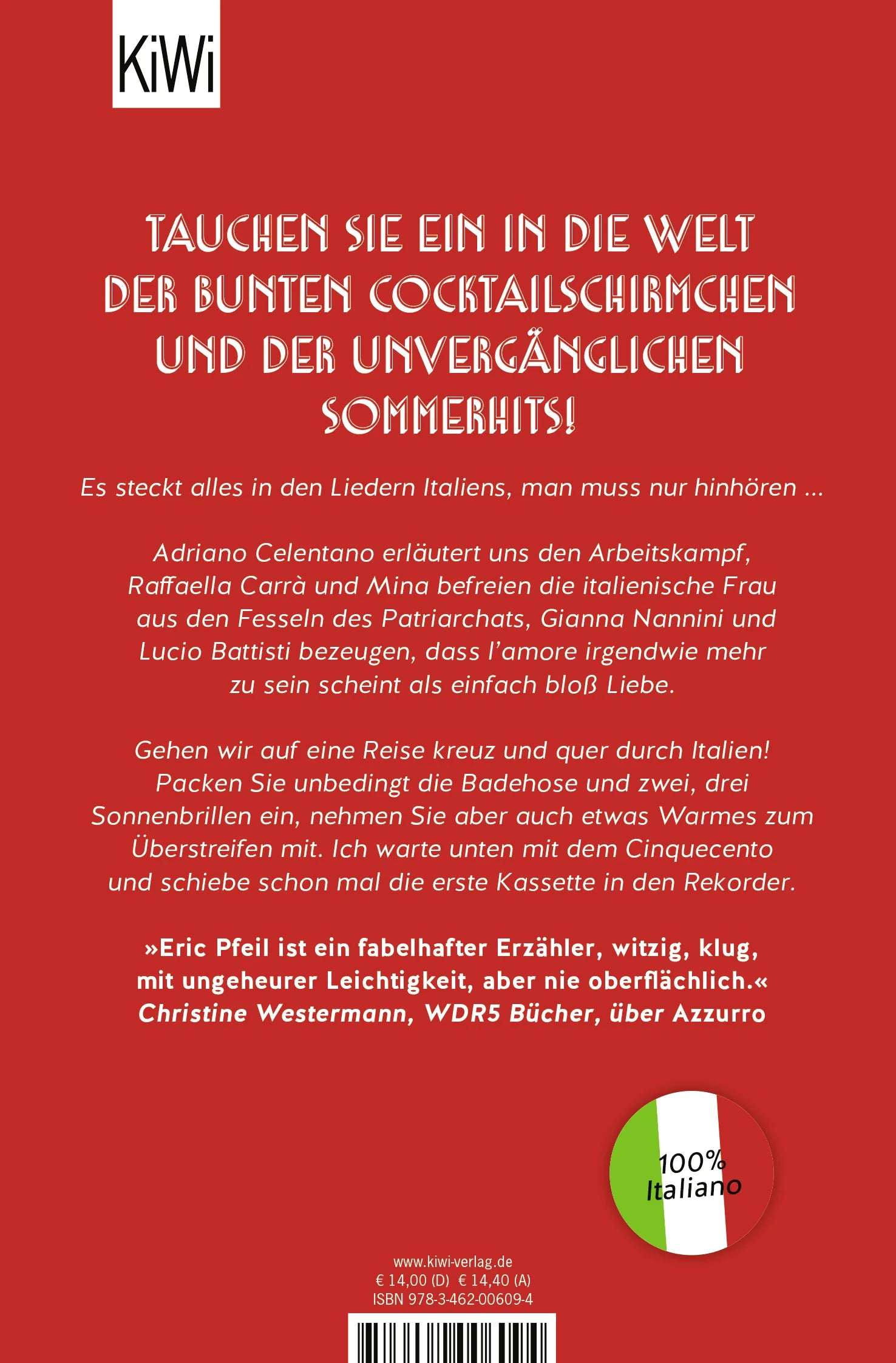 Buchrückseite von 'Ciao Amore, ciao' mit Klappentext - Taschenbuch