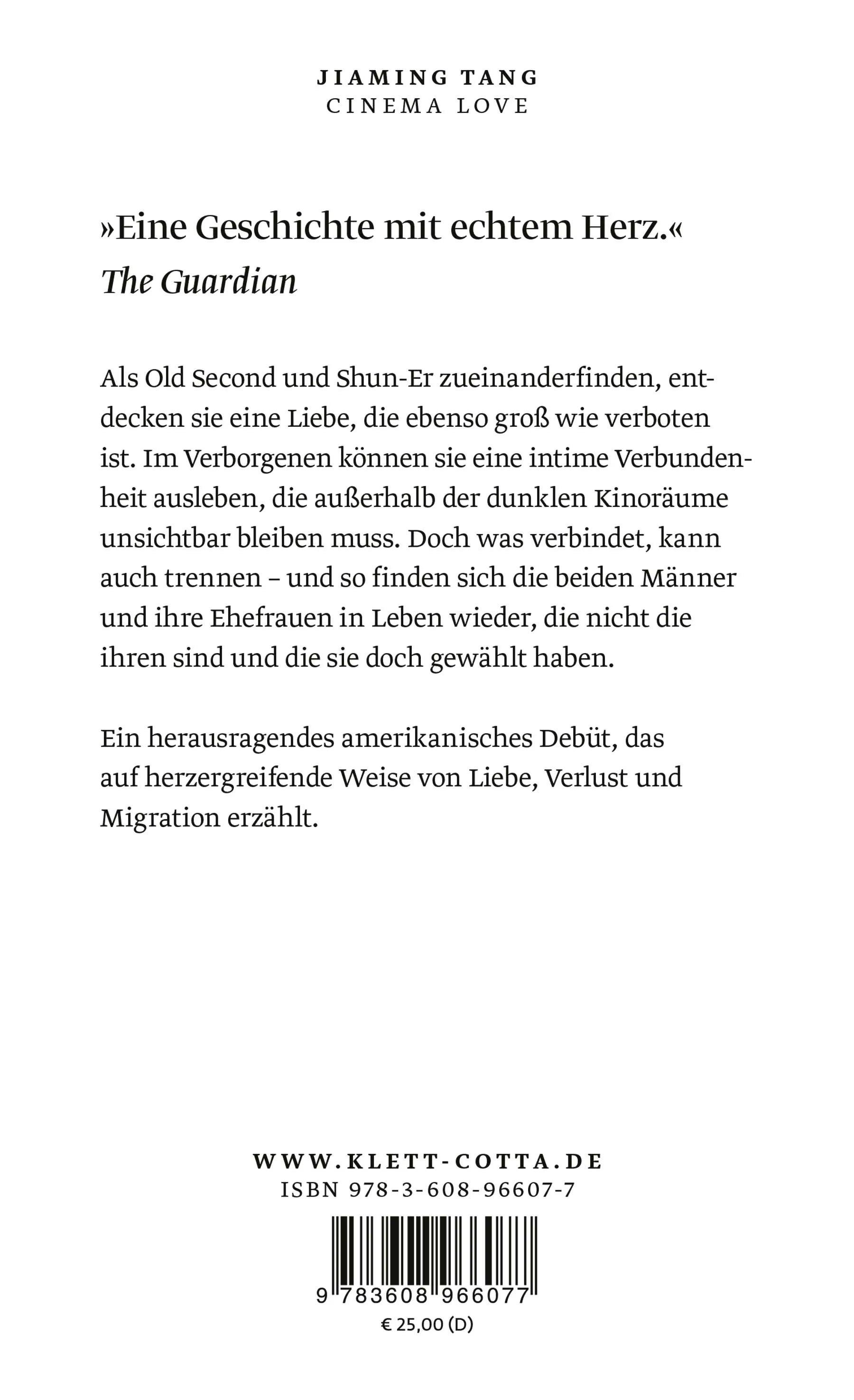 Buchrückseite von 'Cinema Love' mit Klappentext - Gebundene Ausgabe