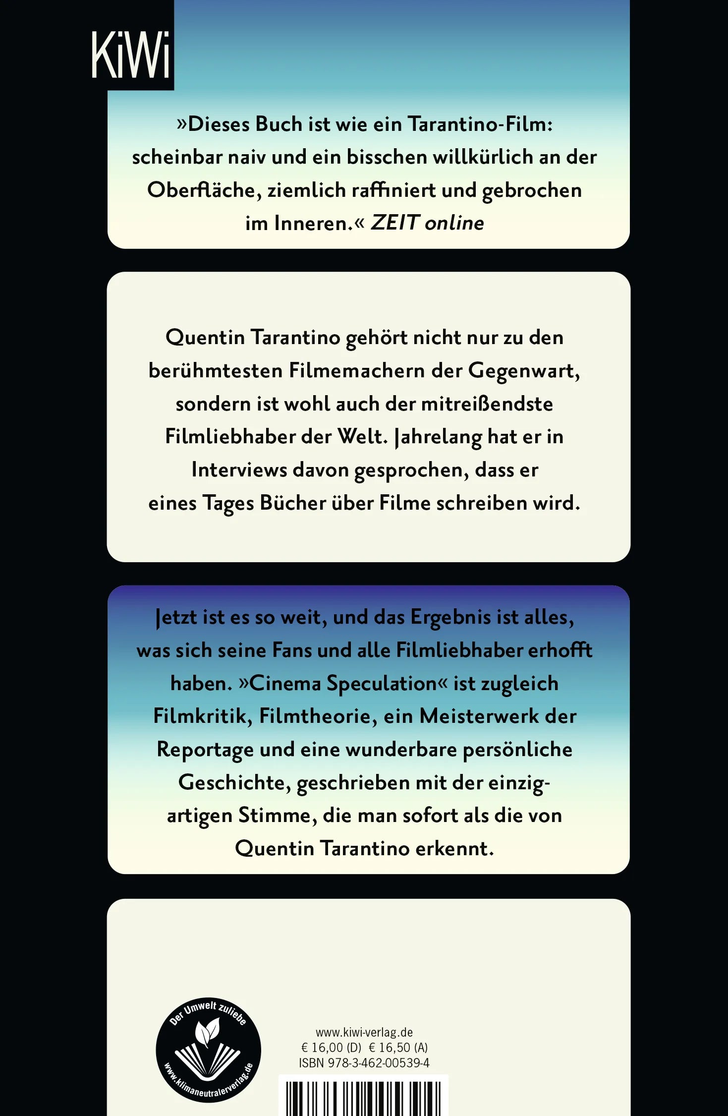 Buchrückseite von 'Cinema Speculation' mit Klappentext - Taschenbuch
