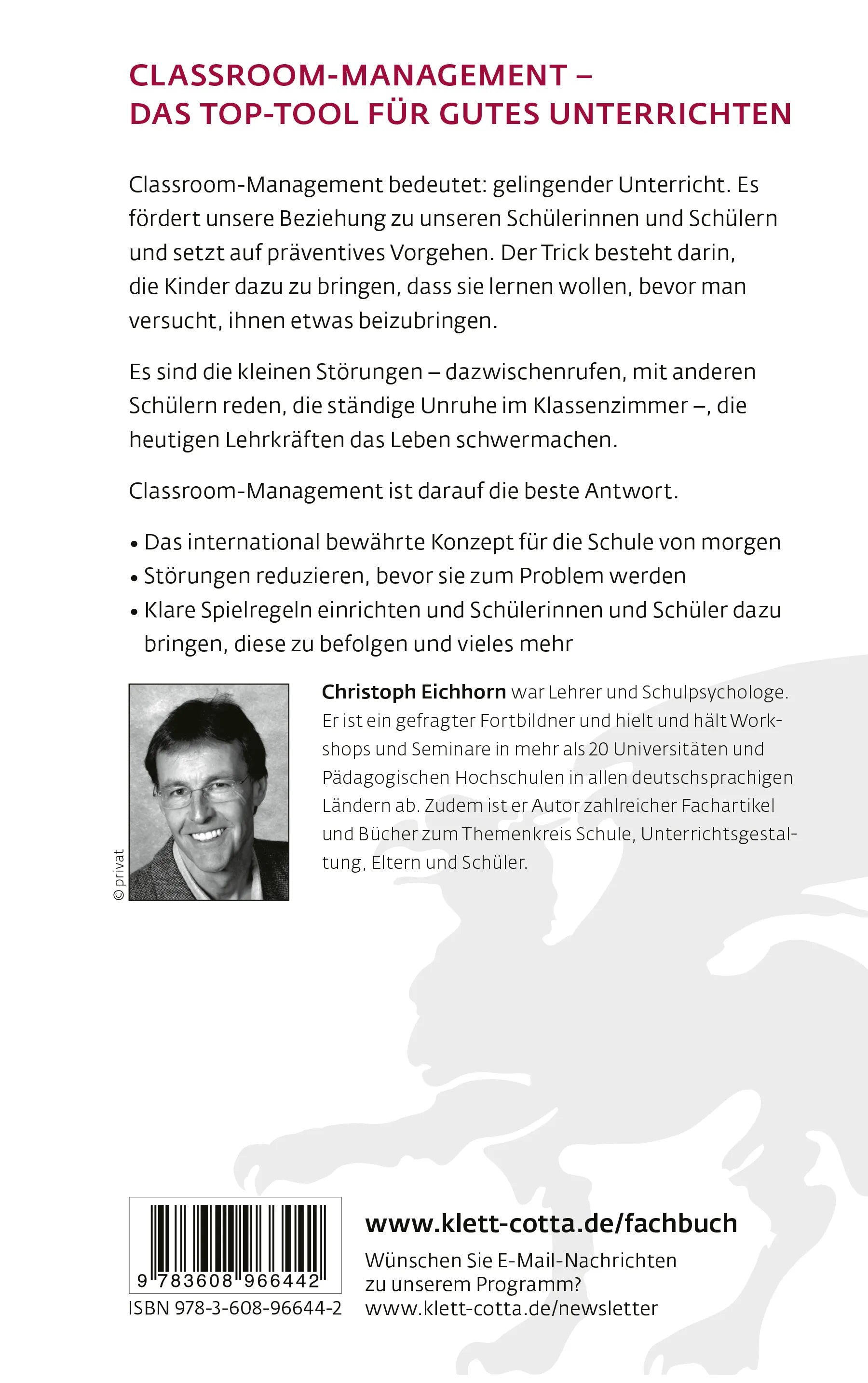 Buchrückseite von 'Classroom-Management' mit Klappentext - Paperback