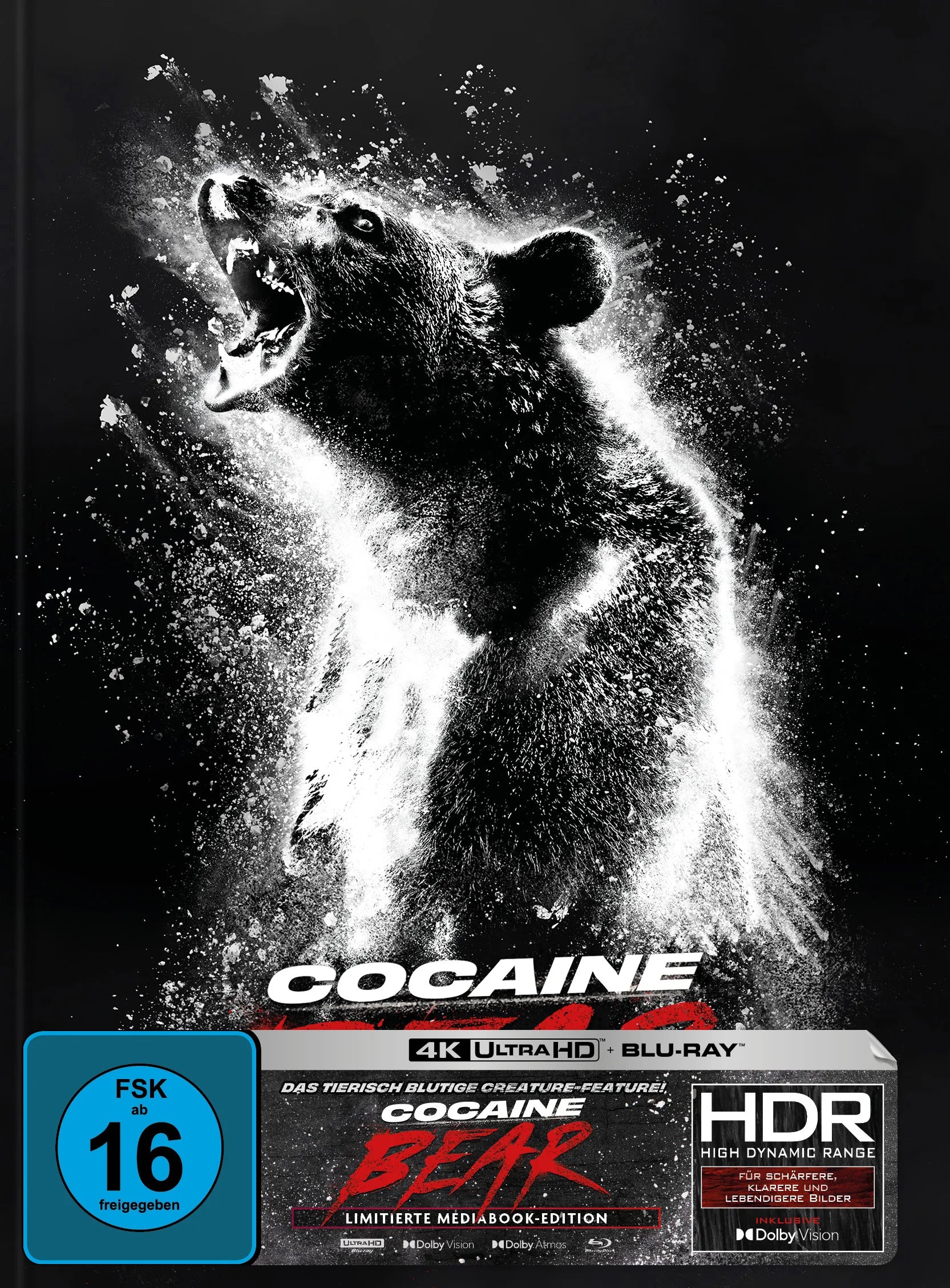 4K UHD Blu-ray-Cover: Cocaine Bear | Mediabook A (4K Ultra HD Blu-ray + Blu-ray) - 666 Stück. Regie: Elizabeth Banks