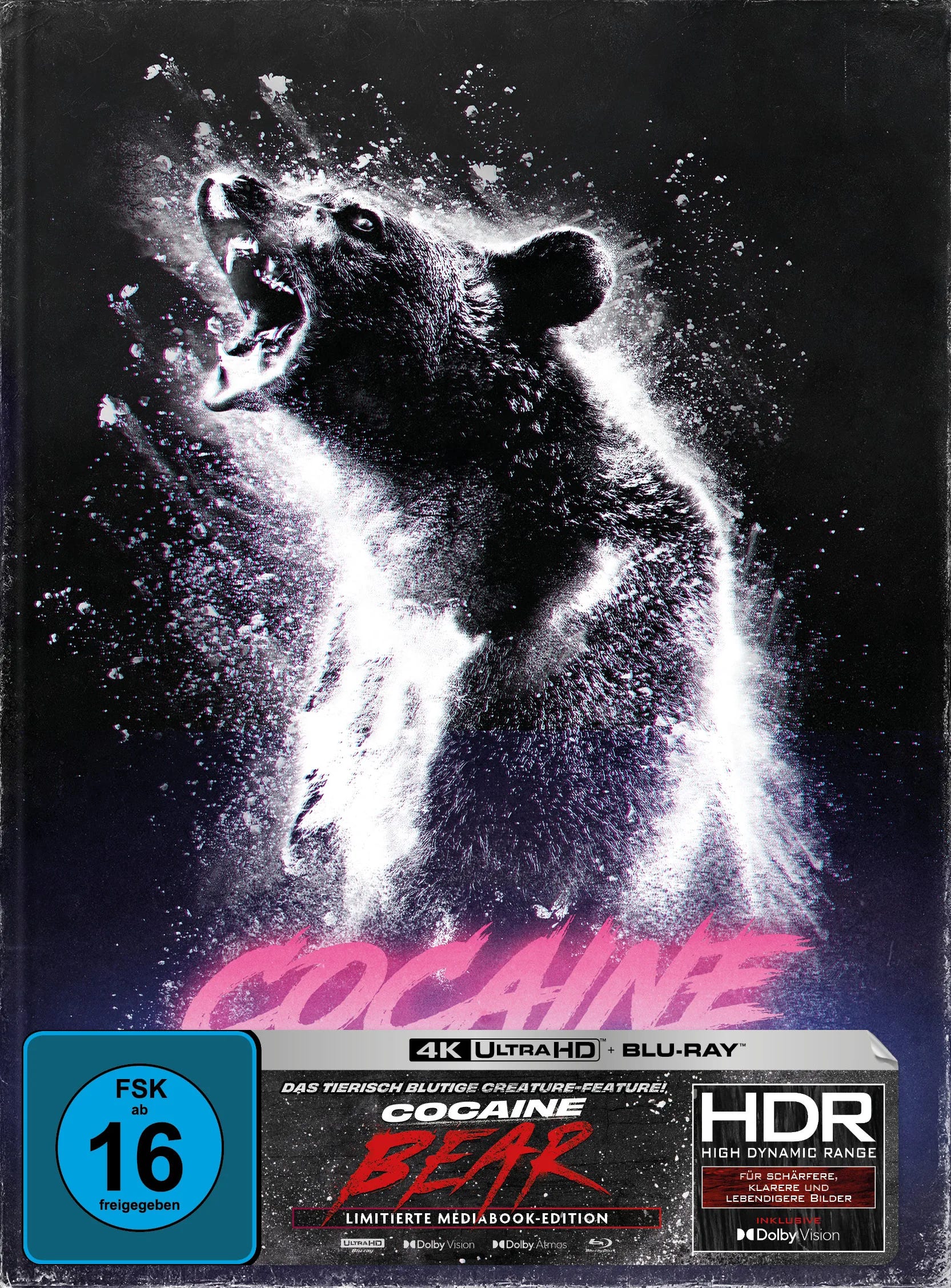 4K UHD Blu-ray-Cover: Cocaine Bear | Mediabook B (4K Ultra HD Blu-ray + Blu-ray) - 666 Stück. Regie: Elizabeth Banks