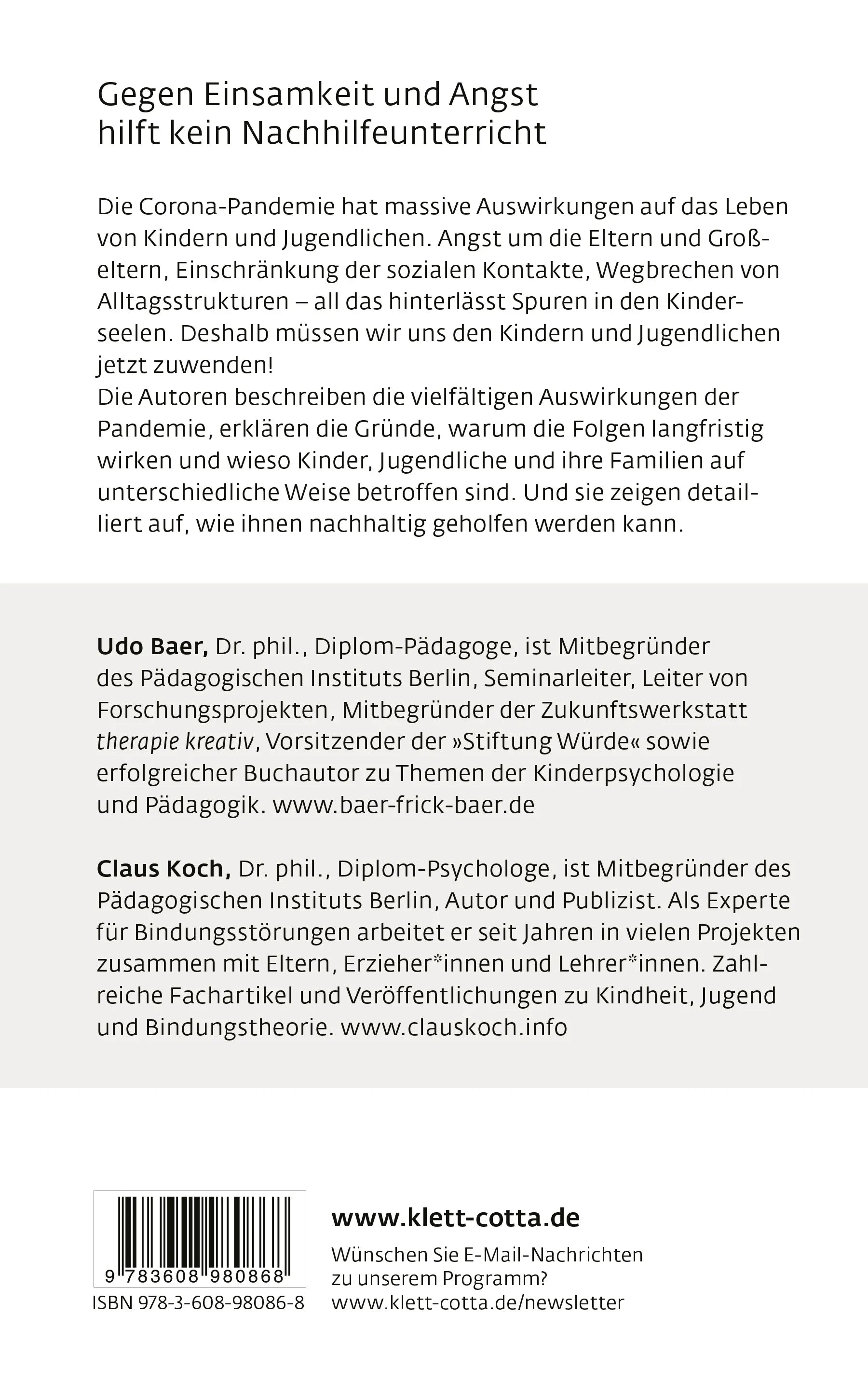 Buchrückseite von 'Corona in der Seele' mit Klappentext - Paperback