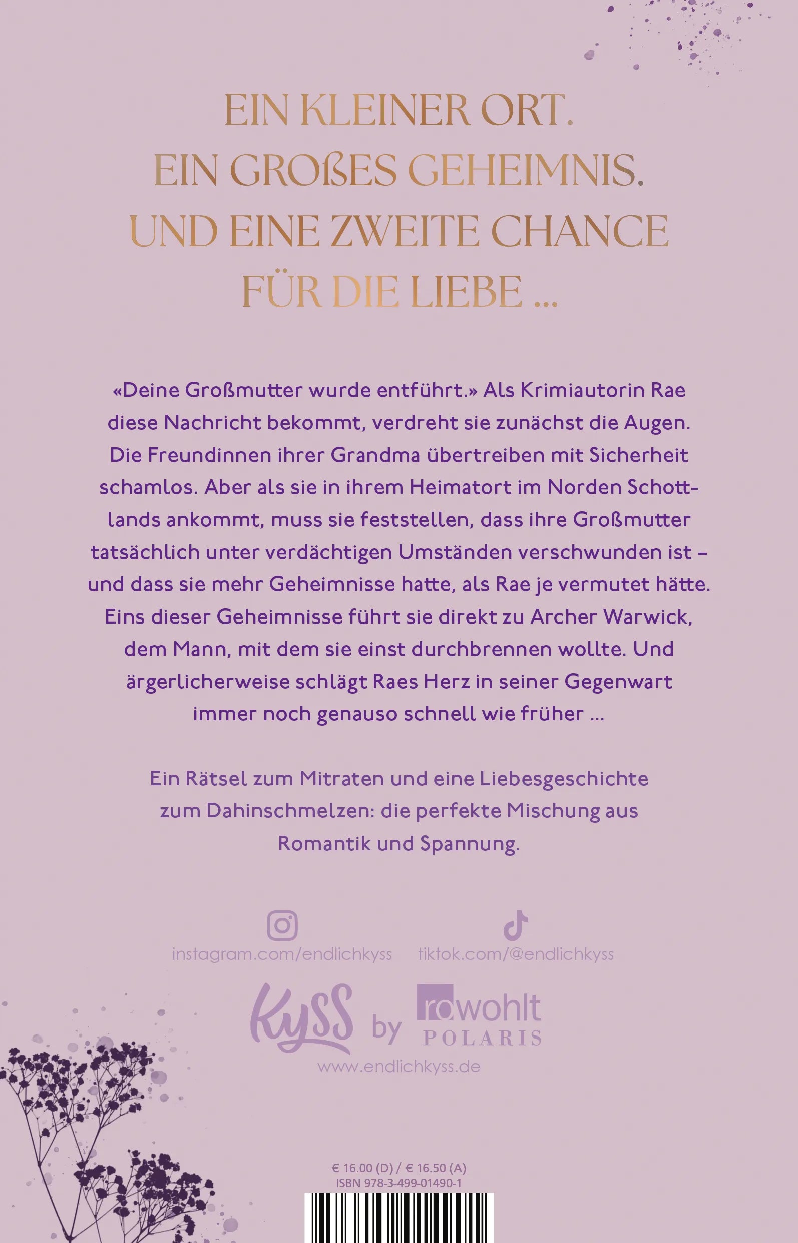 Buchrückseite von 'Cosy Secrets – Der kupferne Schlüssel' mit Klappentext - Paperback